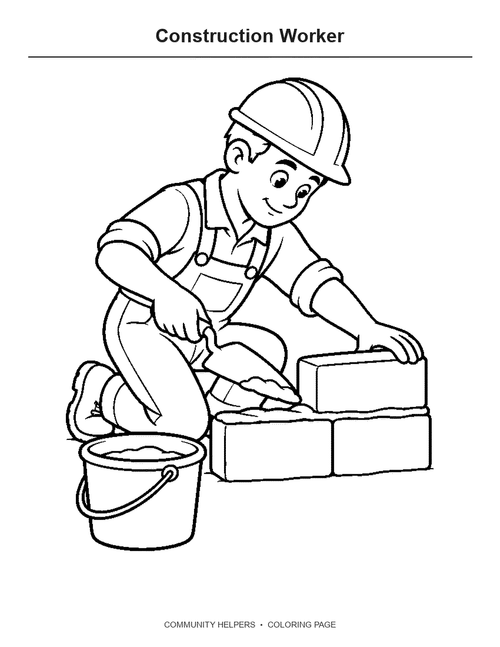 Construction Worker Coloring Page: A construction worker kneels to tighten a bolt on a road sign.