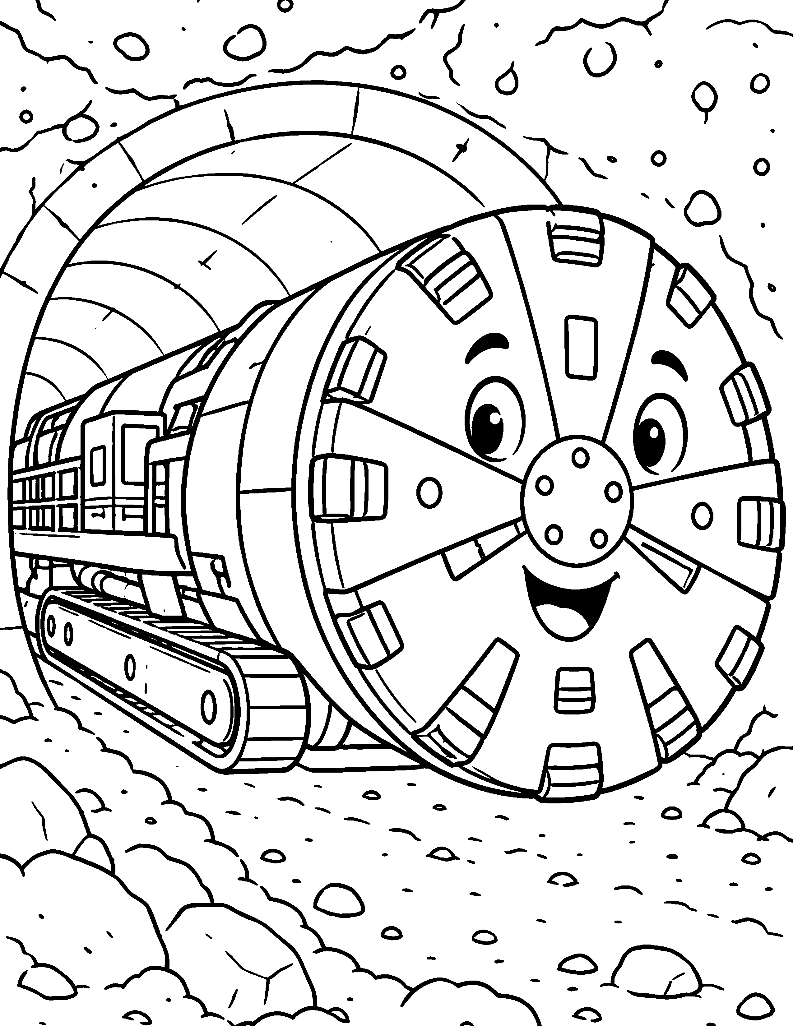 Tunnel Boring Machine construction coloring page: A tunnel boring machine makes a passage through the earth.