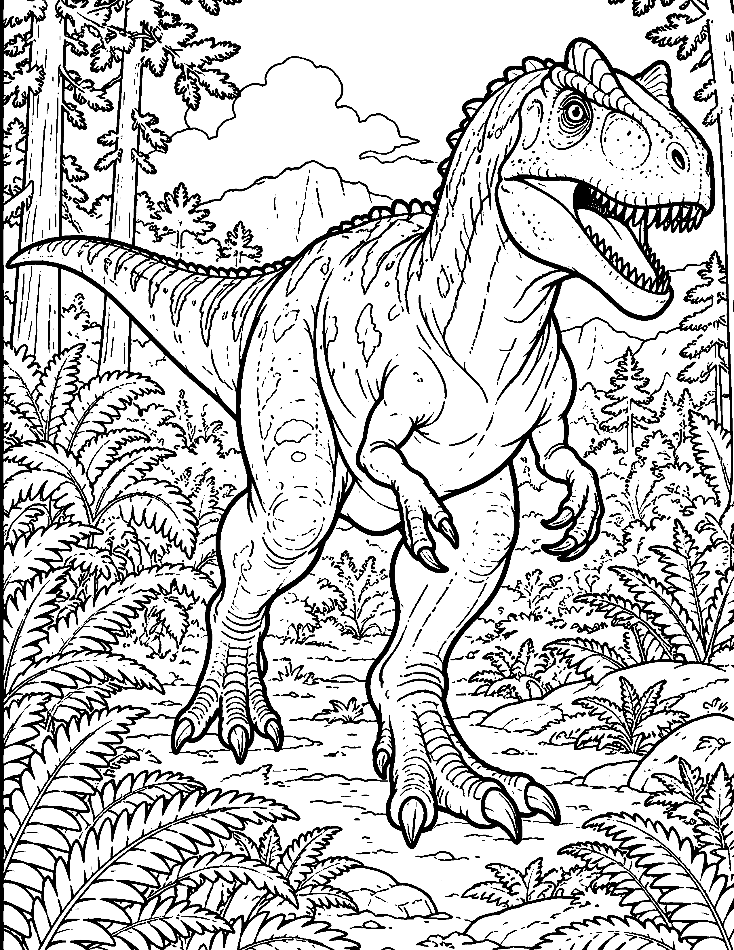 Allosaurus black-and-white coloring page