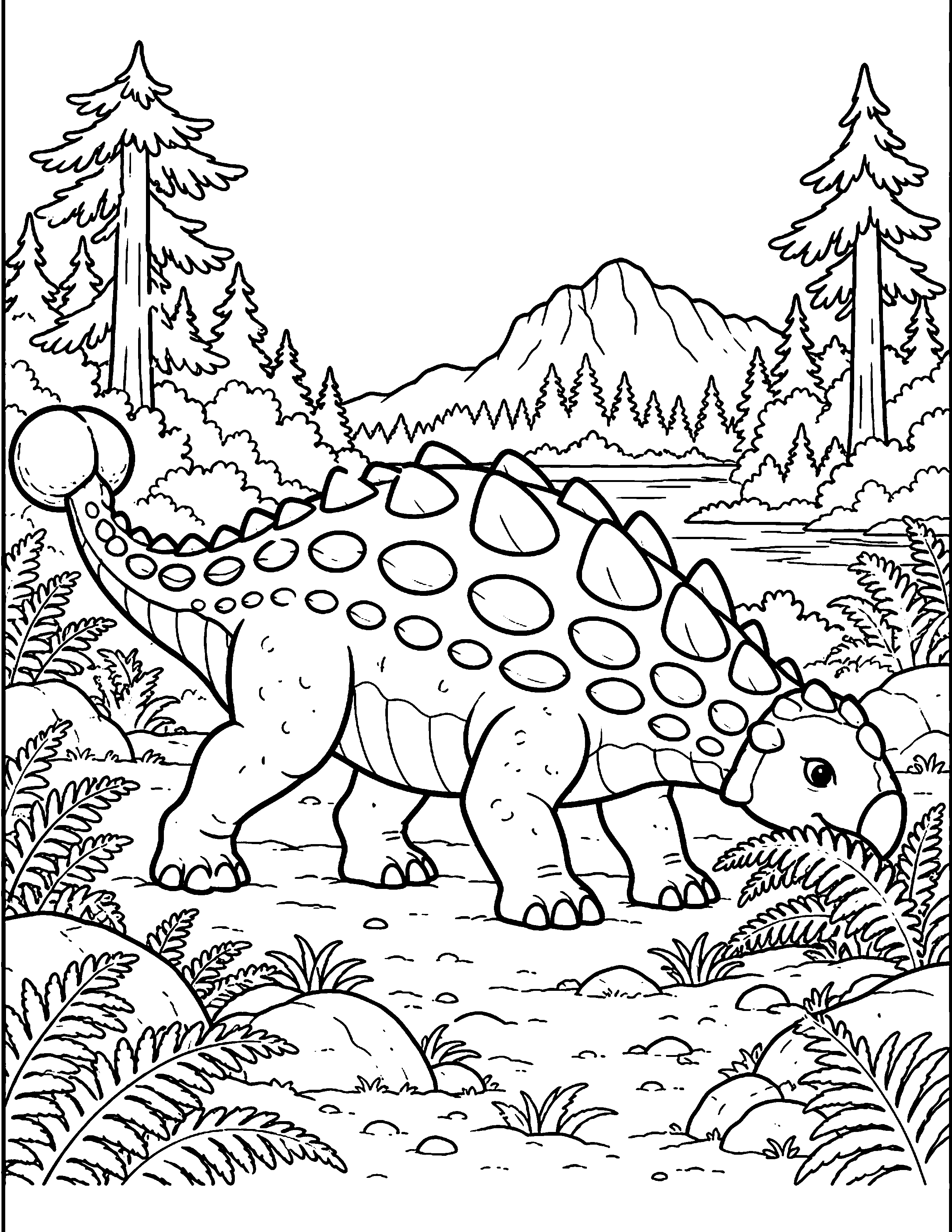 Ankylosaurus black-and-white coloring page
