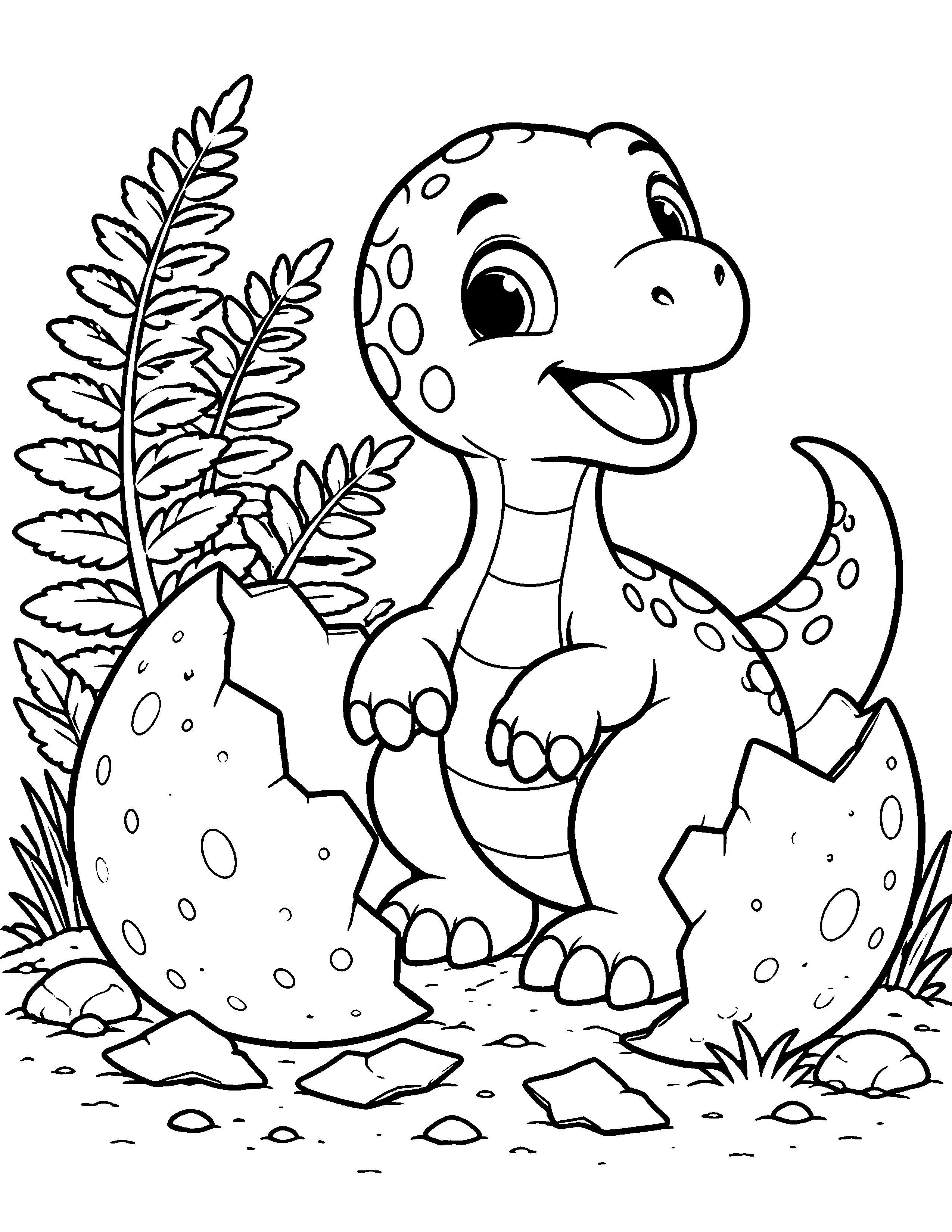 Baby Dinosaur Hatching black-and-white coloring page