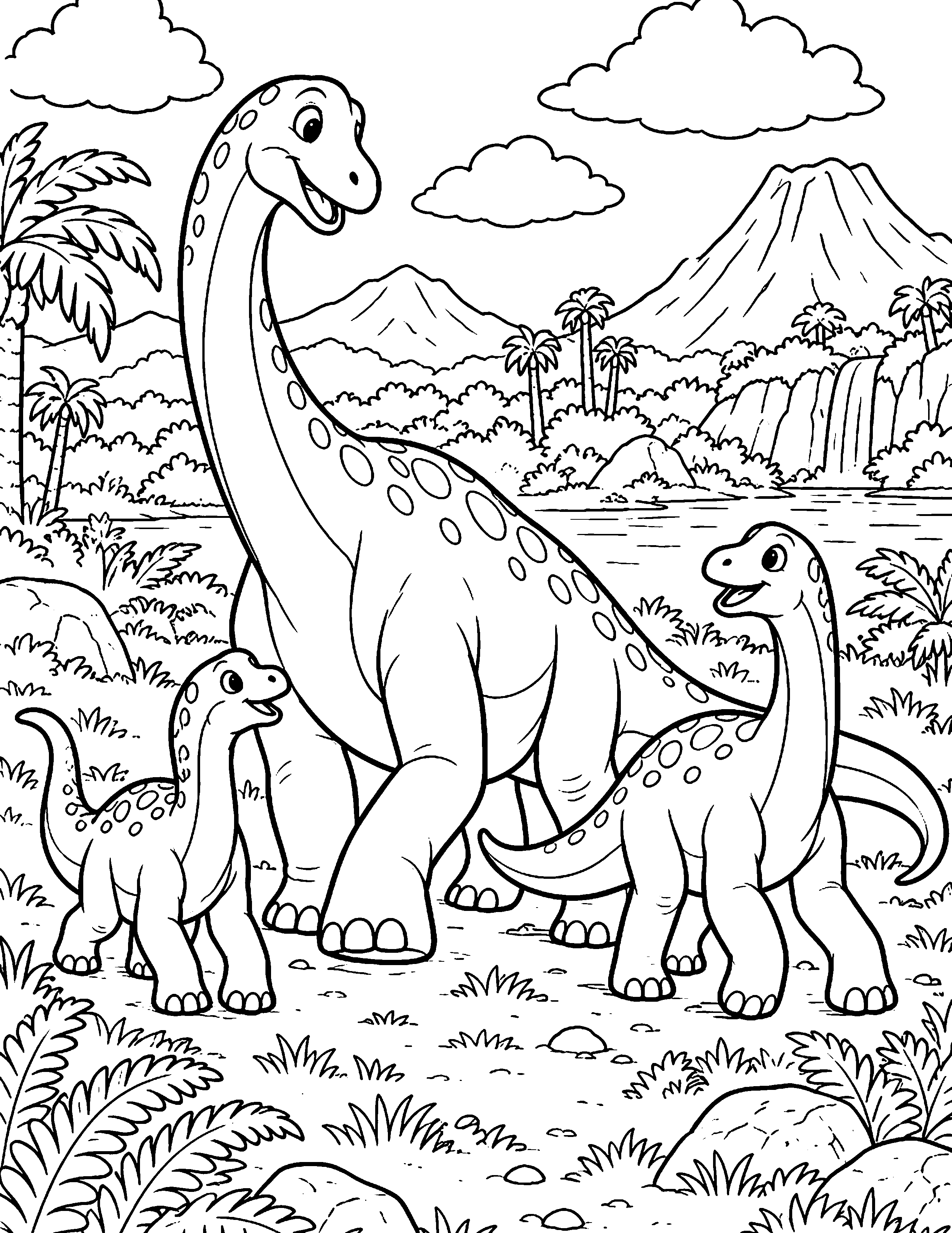 Dinosaur Family black-and-white coloring page