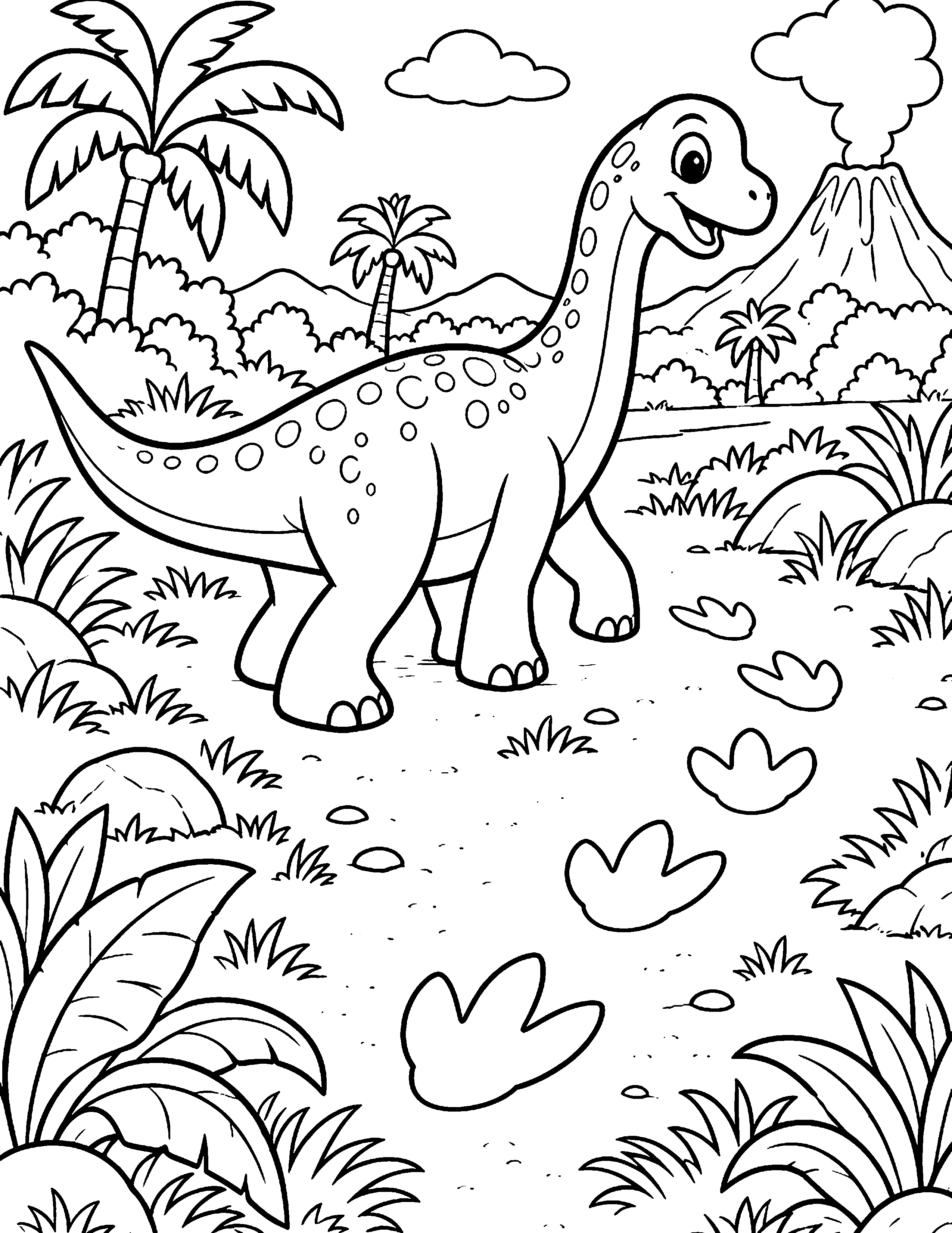Dinosaur Footprints black-and-white coloring page