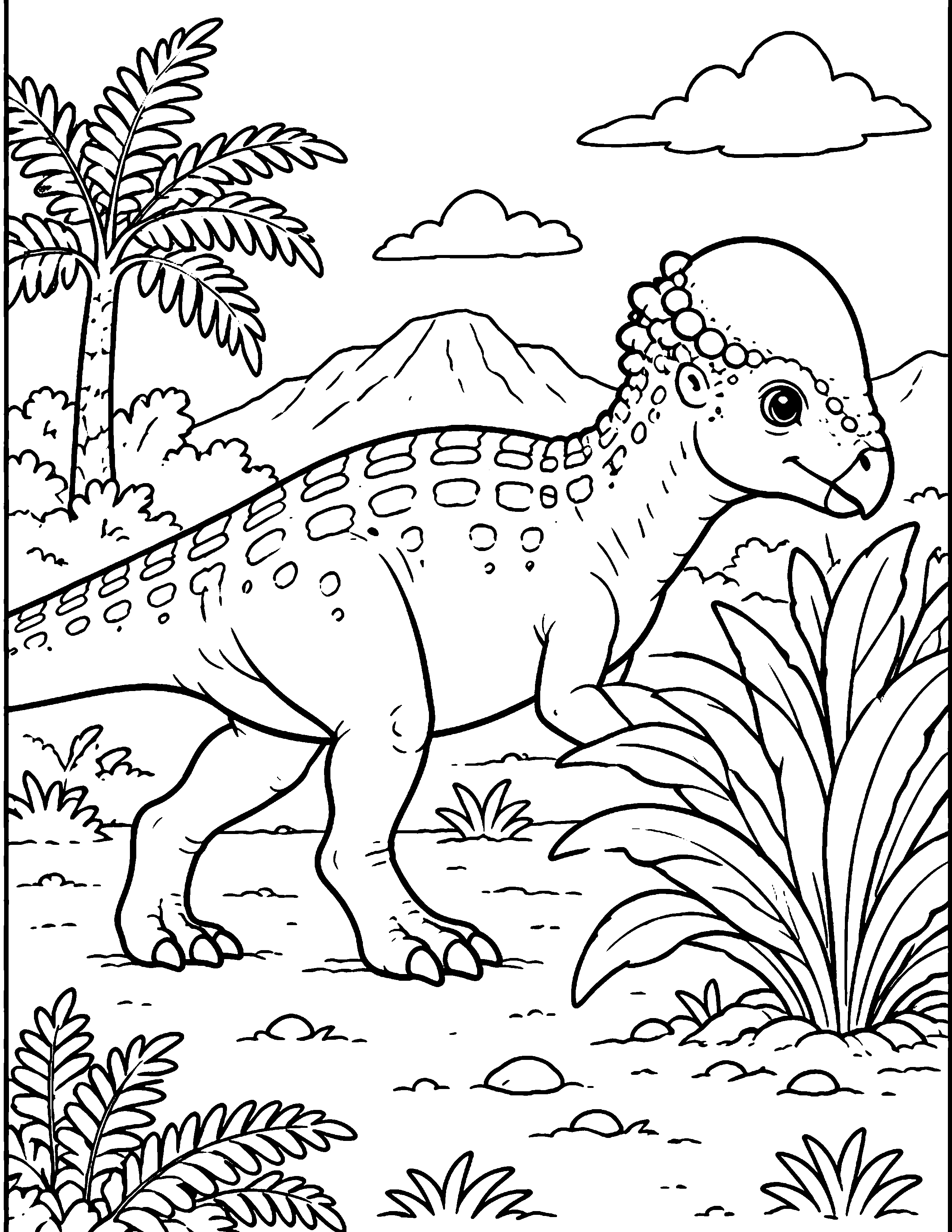 Pachycephalosaurus black-and-white coloring page