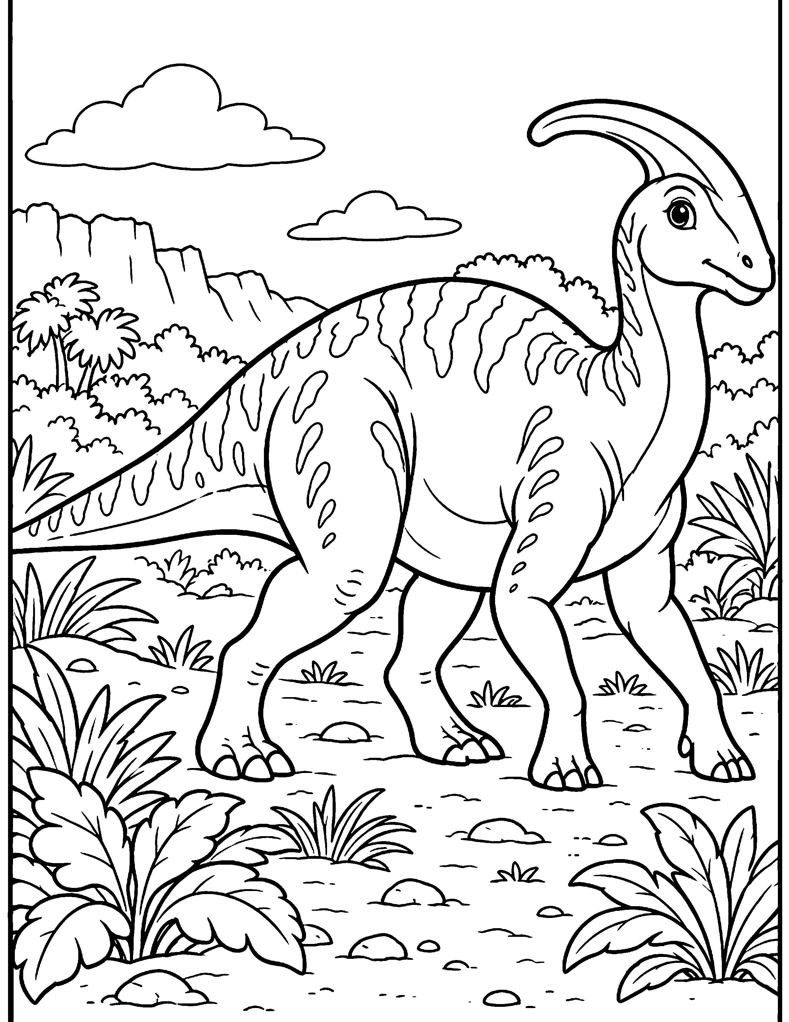 Parasaurolophus black-and-white coloring page