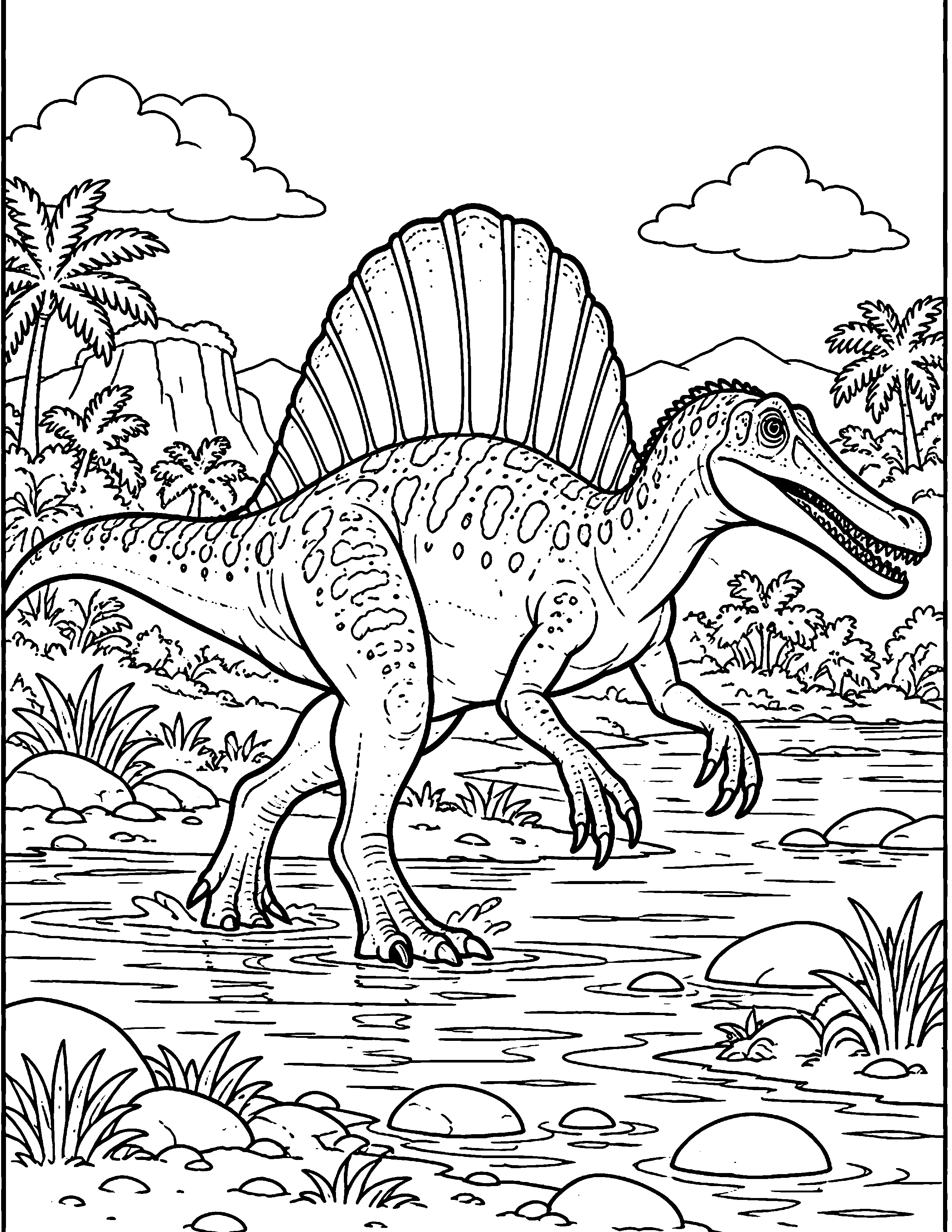 Spinosaurus black-and-white coloring page
