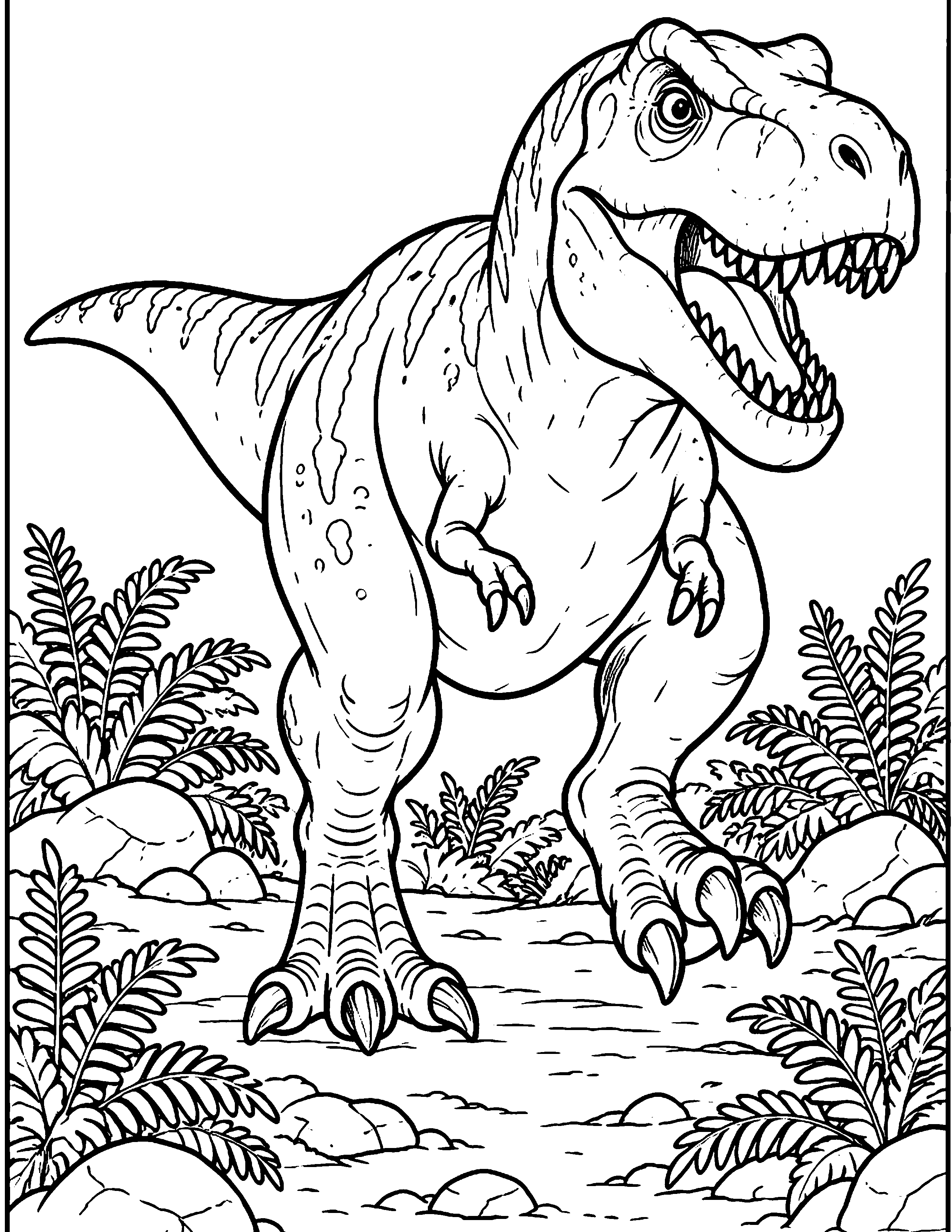 T. rex black-and-white coloring page