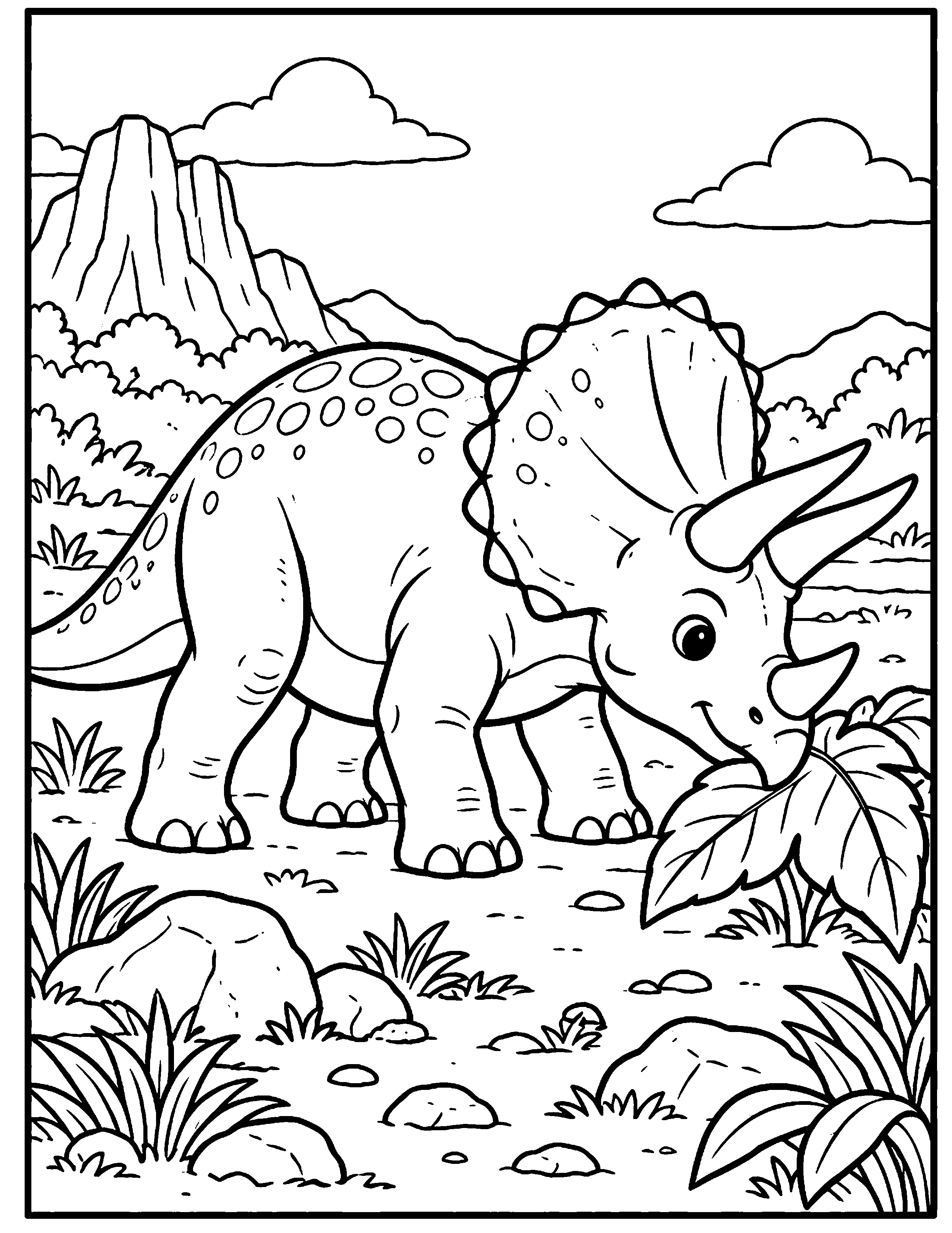 Triceratops black-and-white coloring page