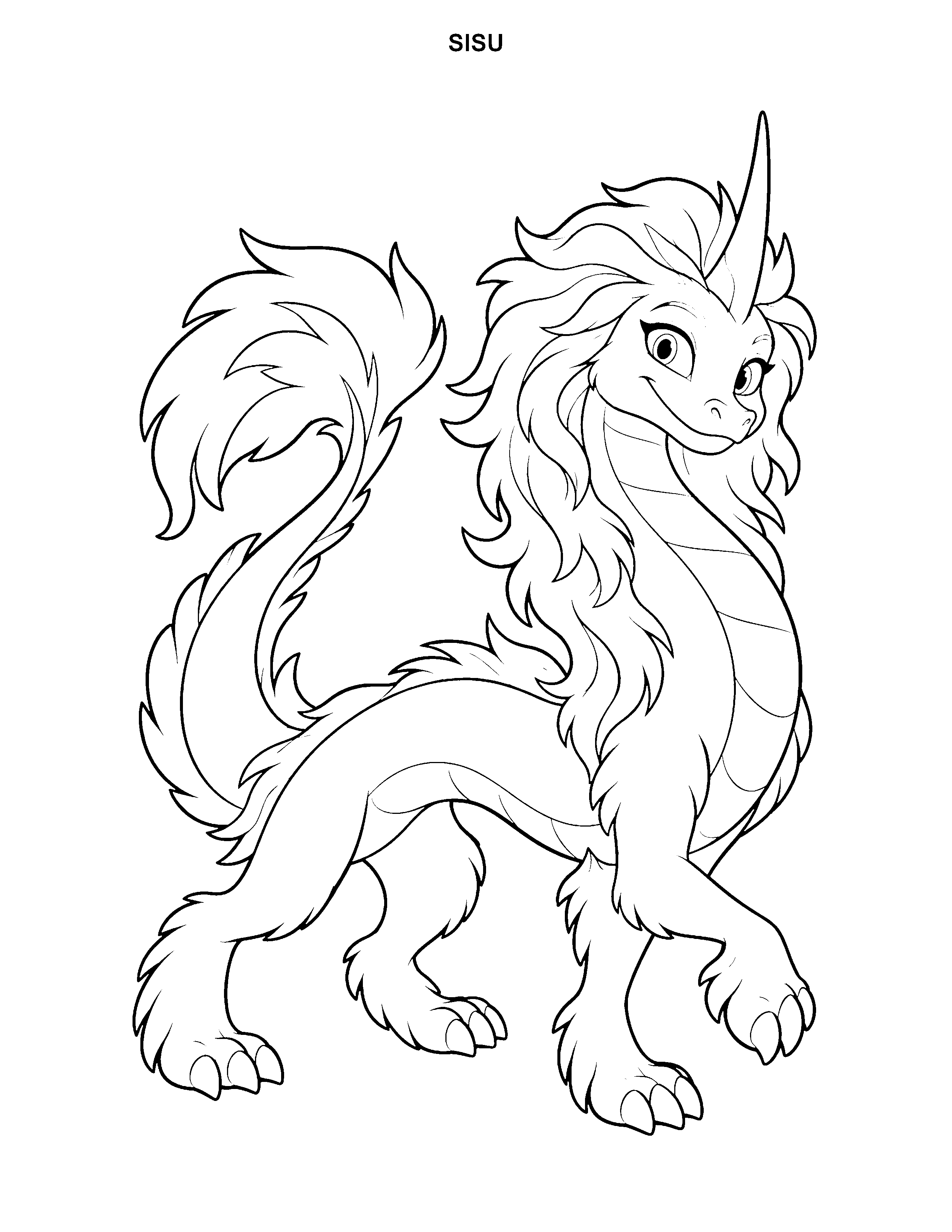 Sisu printable black-and-white coloring page