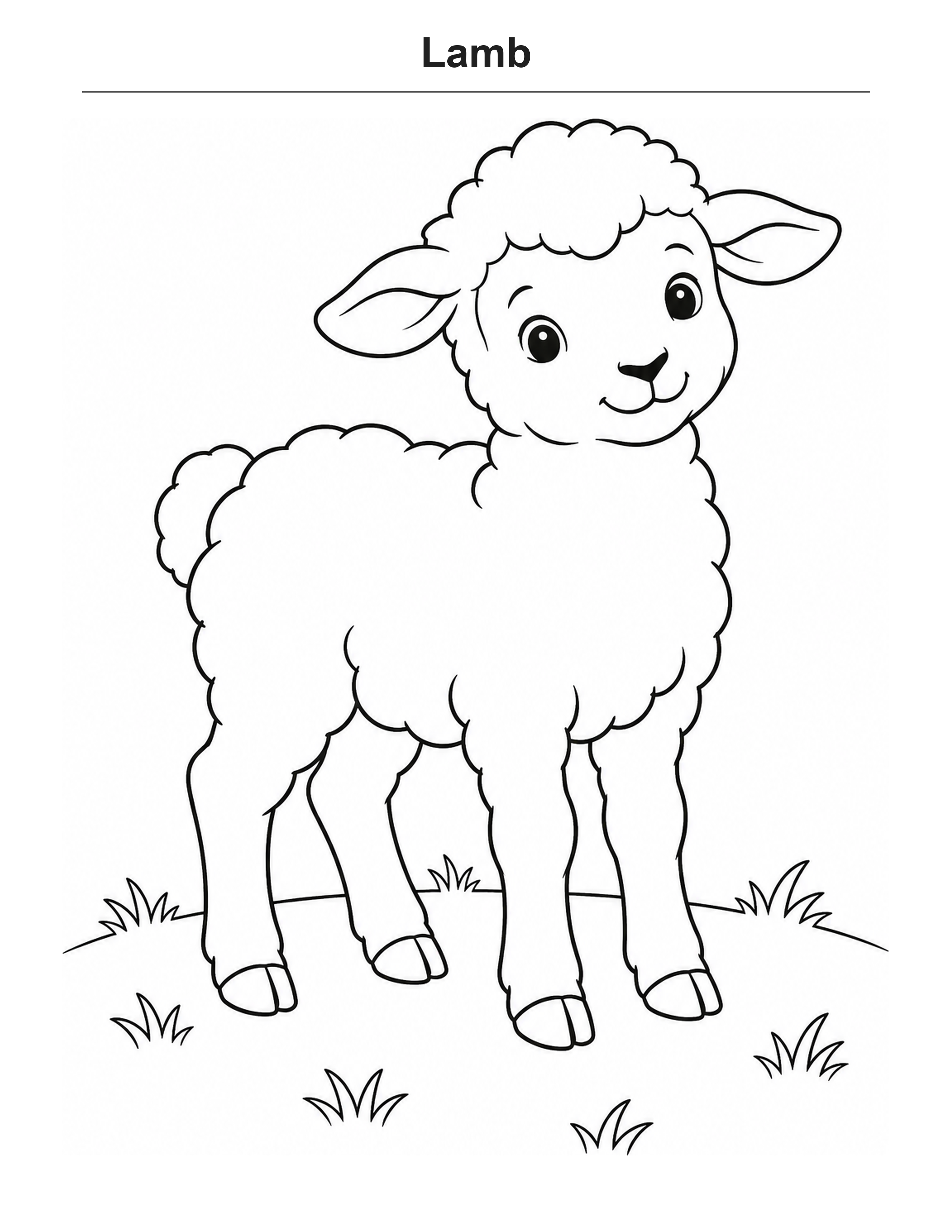 Lamb coloring page: A lamb with broad, easy-to-color wool shapes.