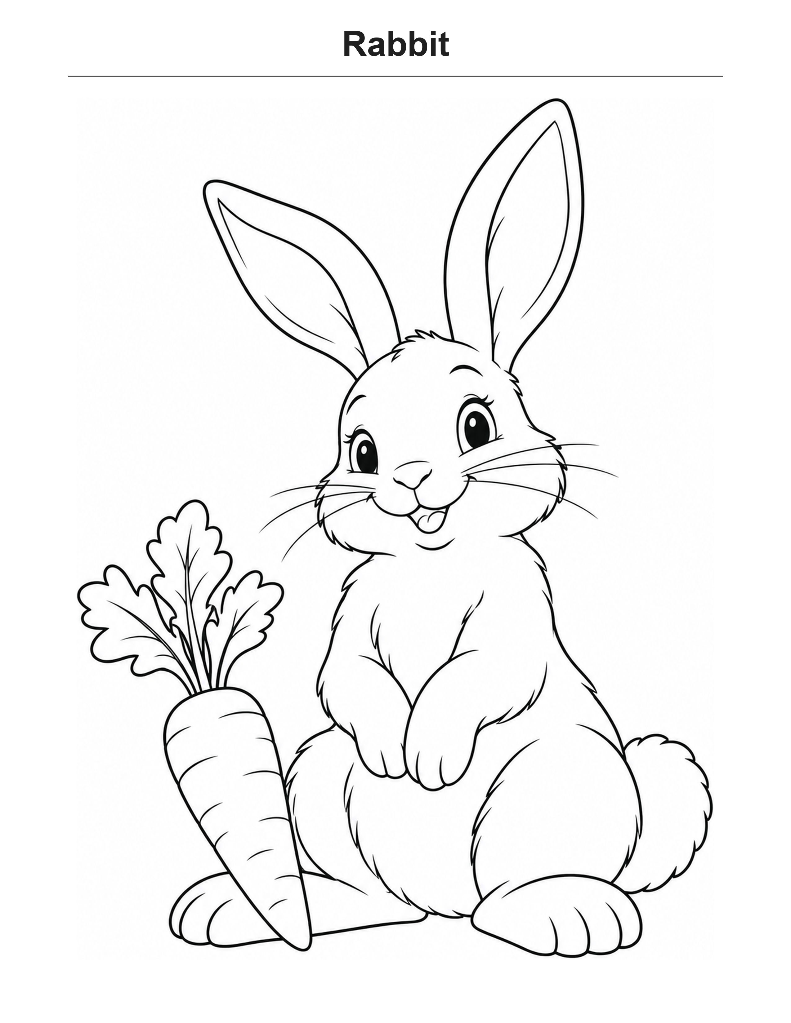 Rabbit coloring page: A sitting rabbit with a large carrot.