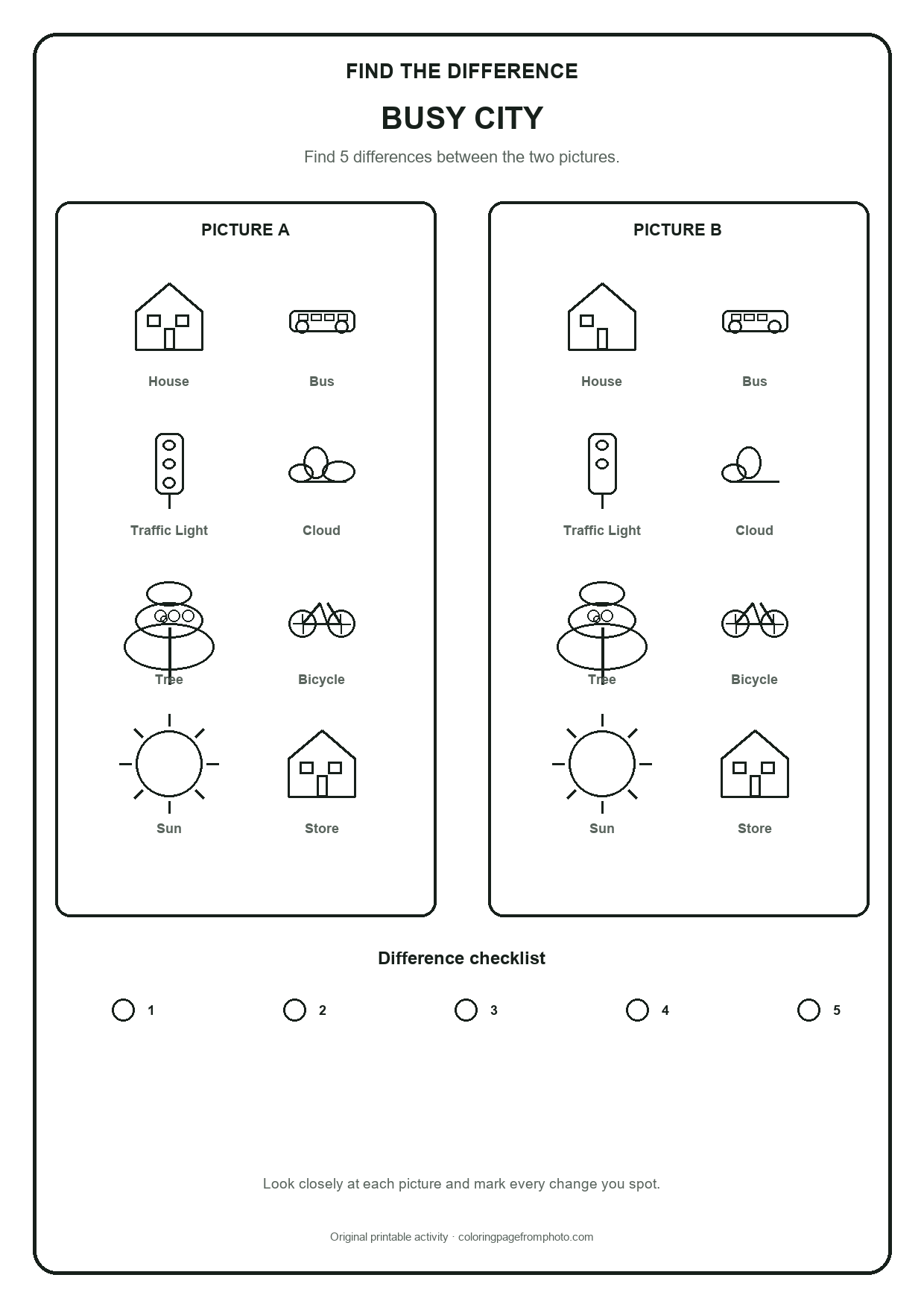 Printable busy city find the difference printables activity