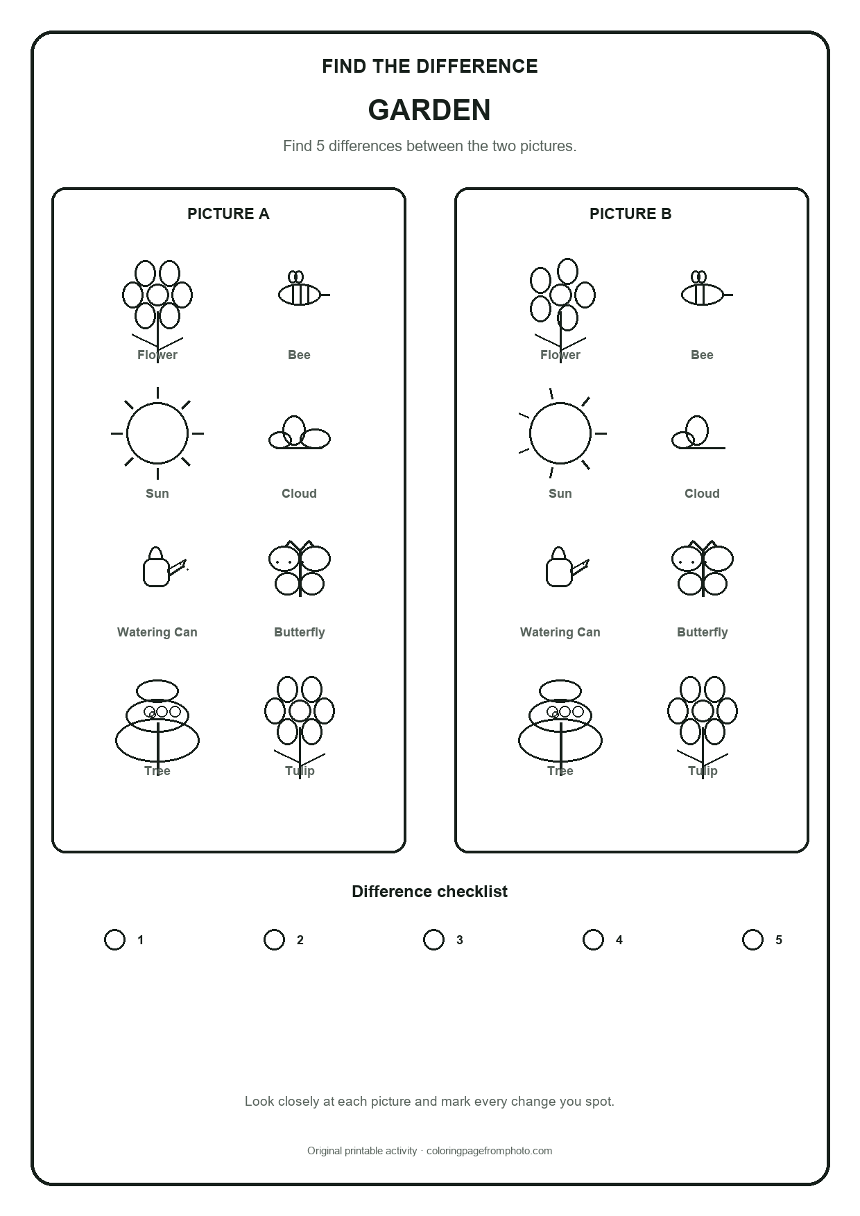 Printable garden find the difference printables activity