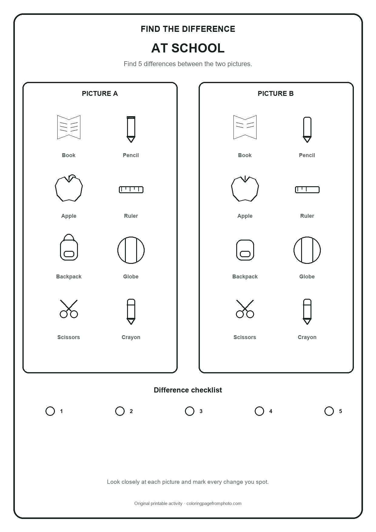 Printable at school find the difference printables activity