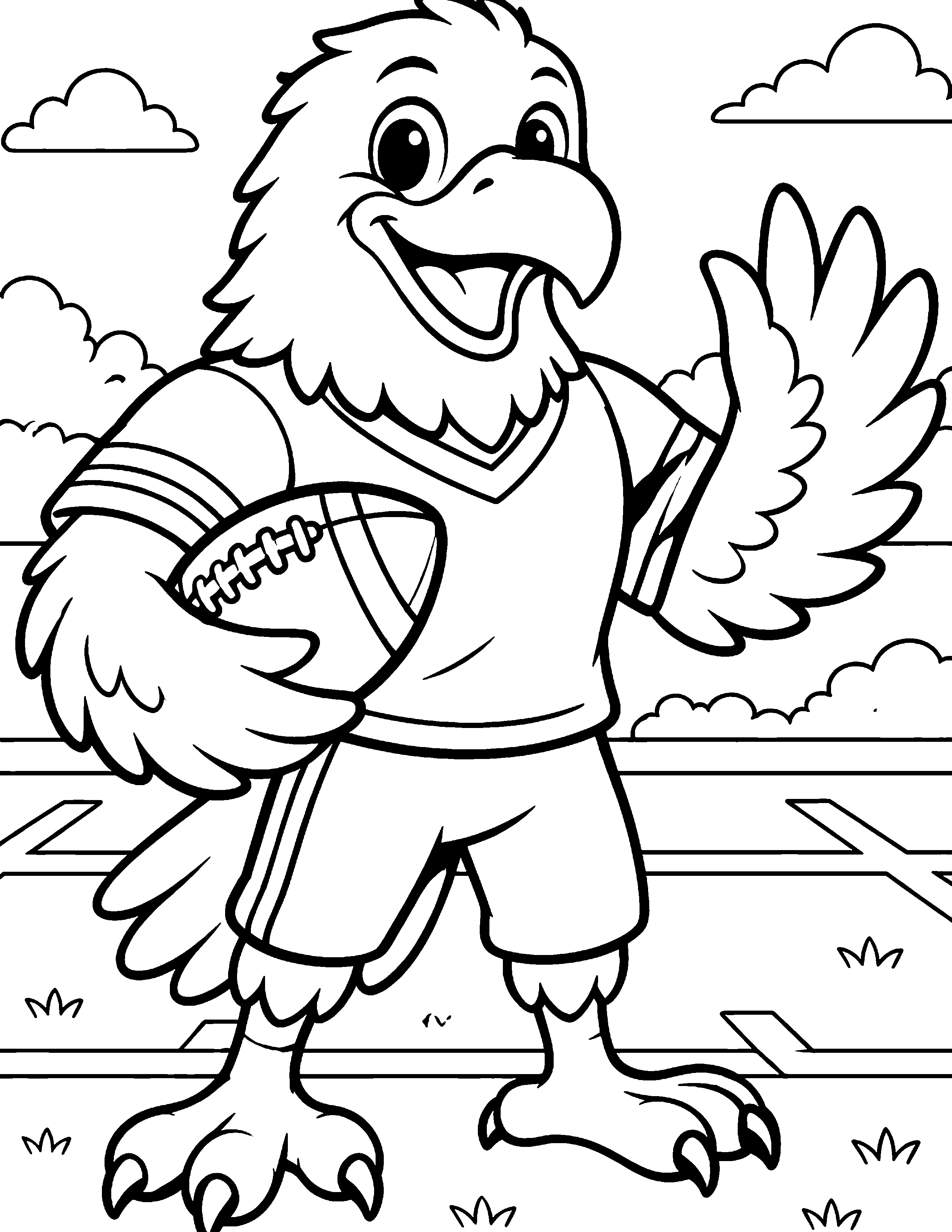 Eagle Football Mascot black-and-white coloring page