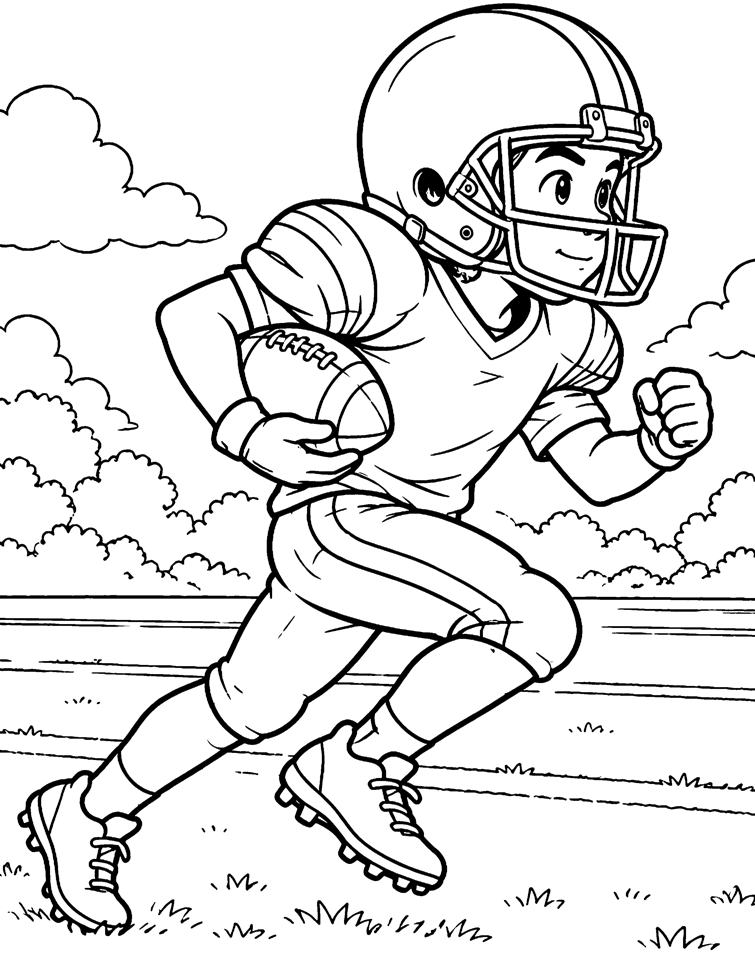 Football Player Running black-and-white coloring page