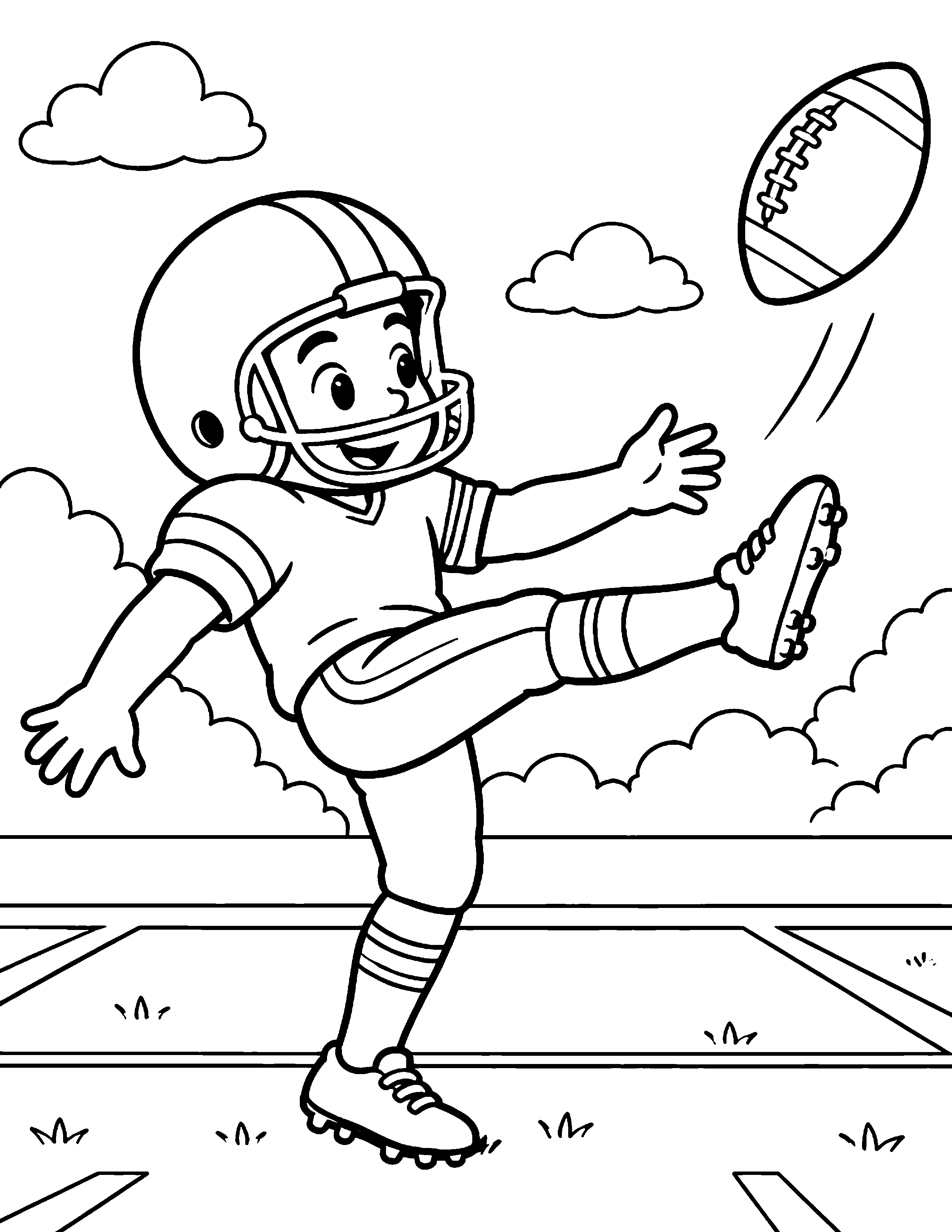 Football Punt black-and-white coloring page