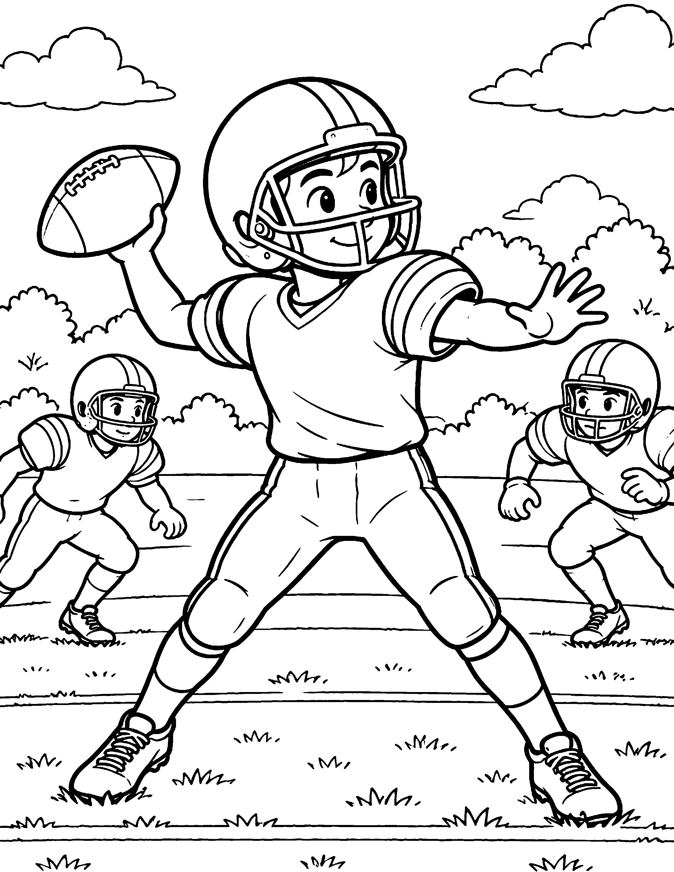 Quarterback Throw black-and-white coloring page