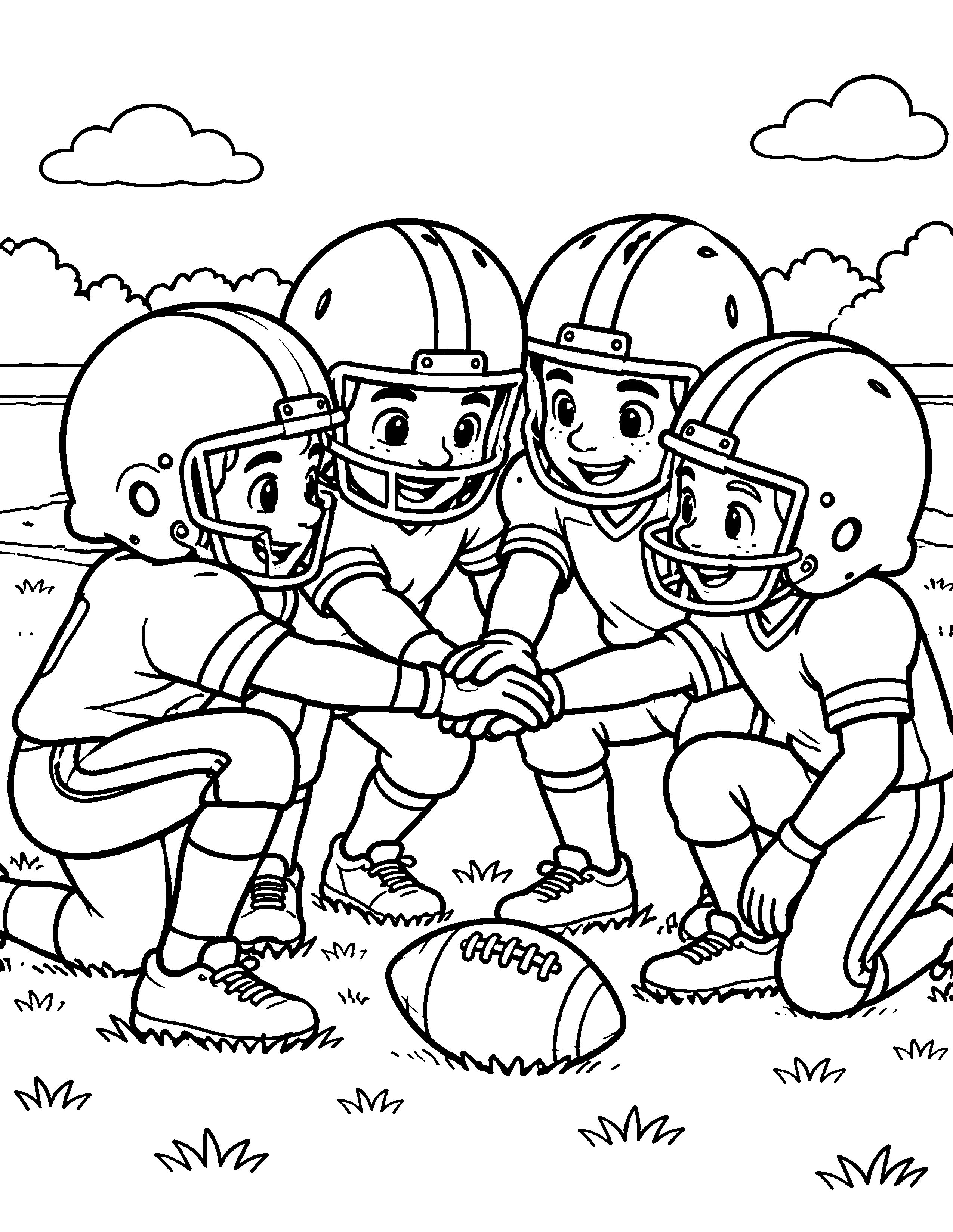 Team Huddle black-and-white coloring page
