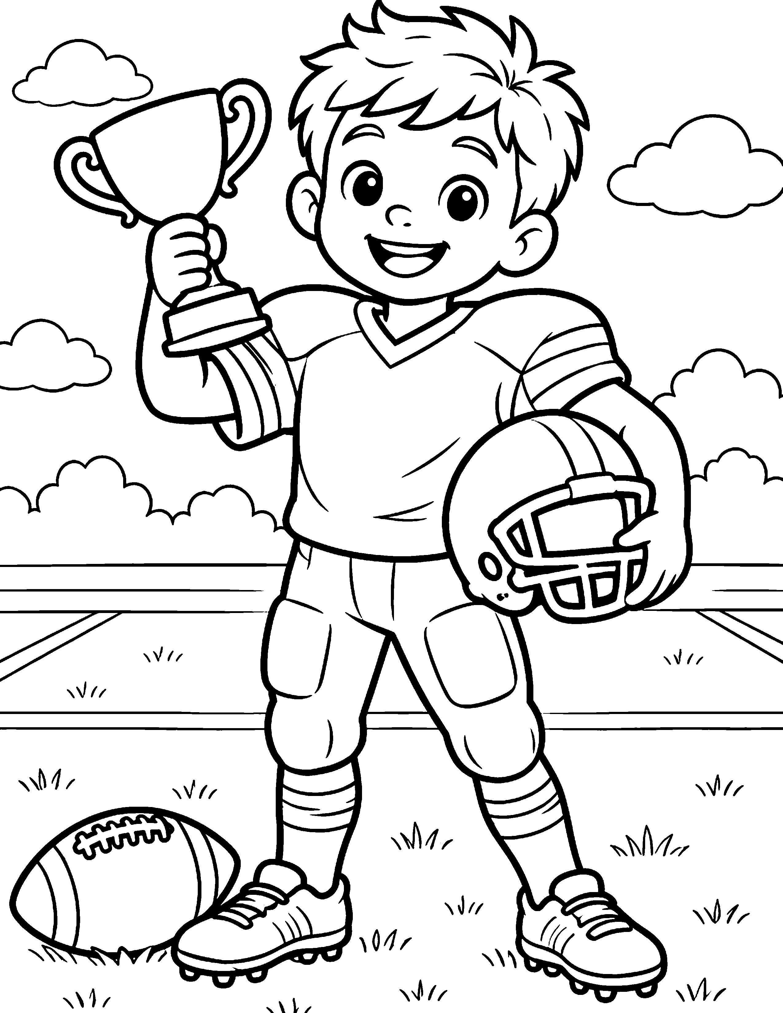 Football Trophy Day black-and-white coloring page