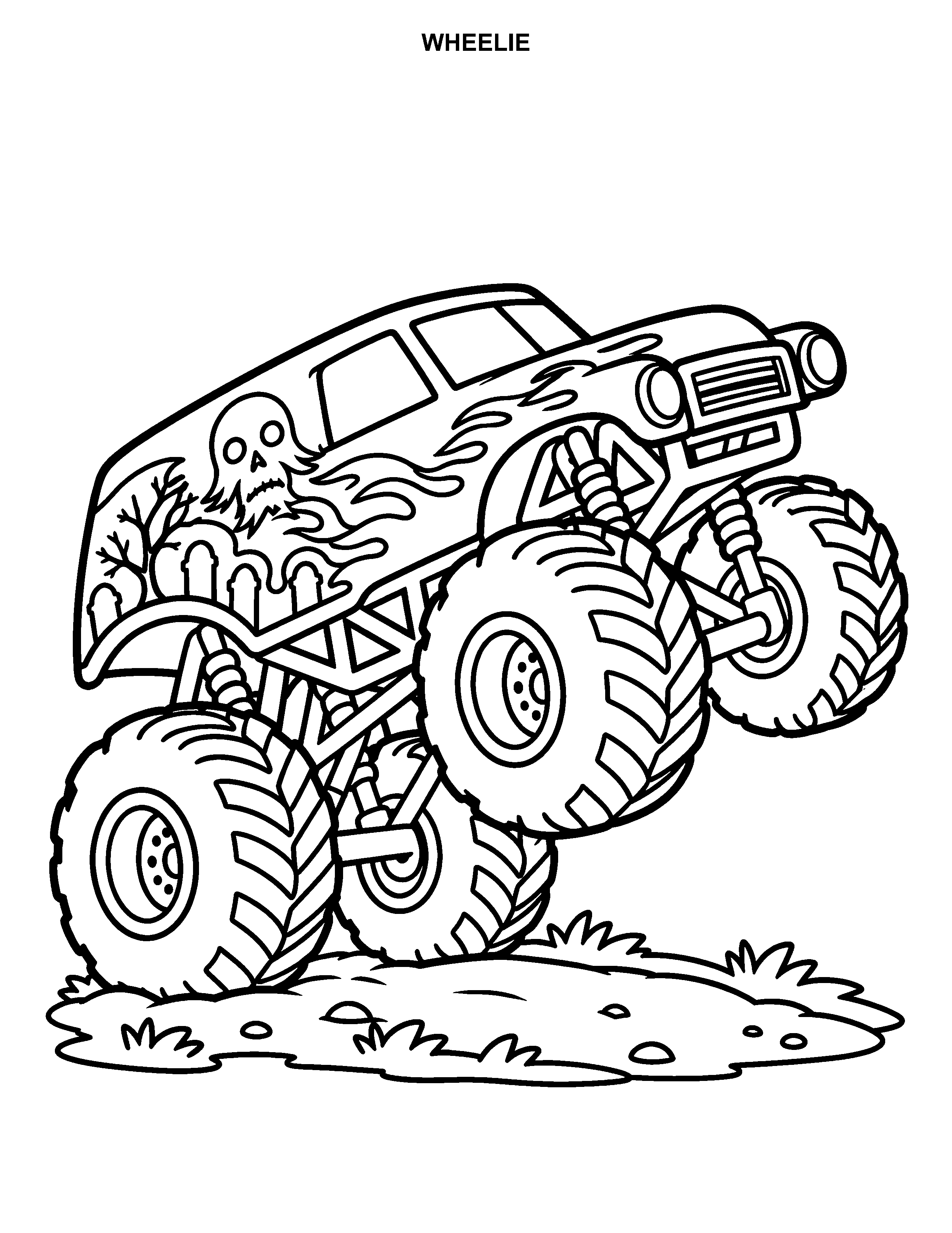 Wheelie printable black-and-white coloring page