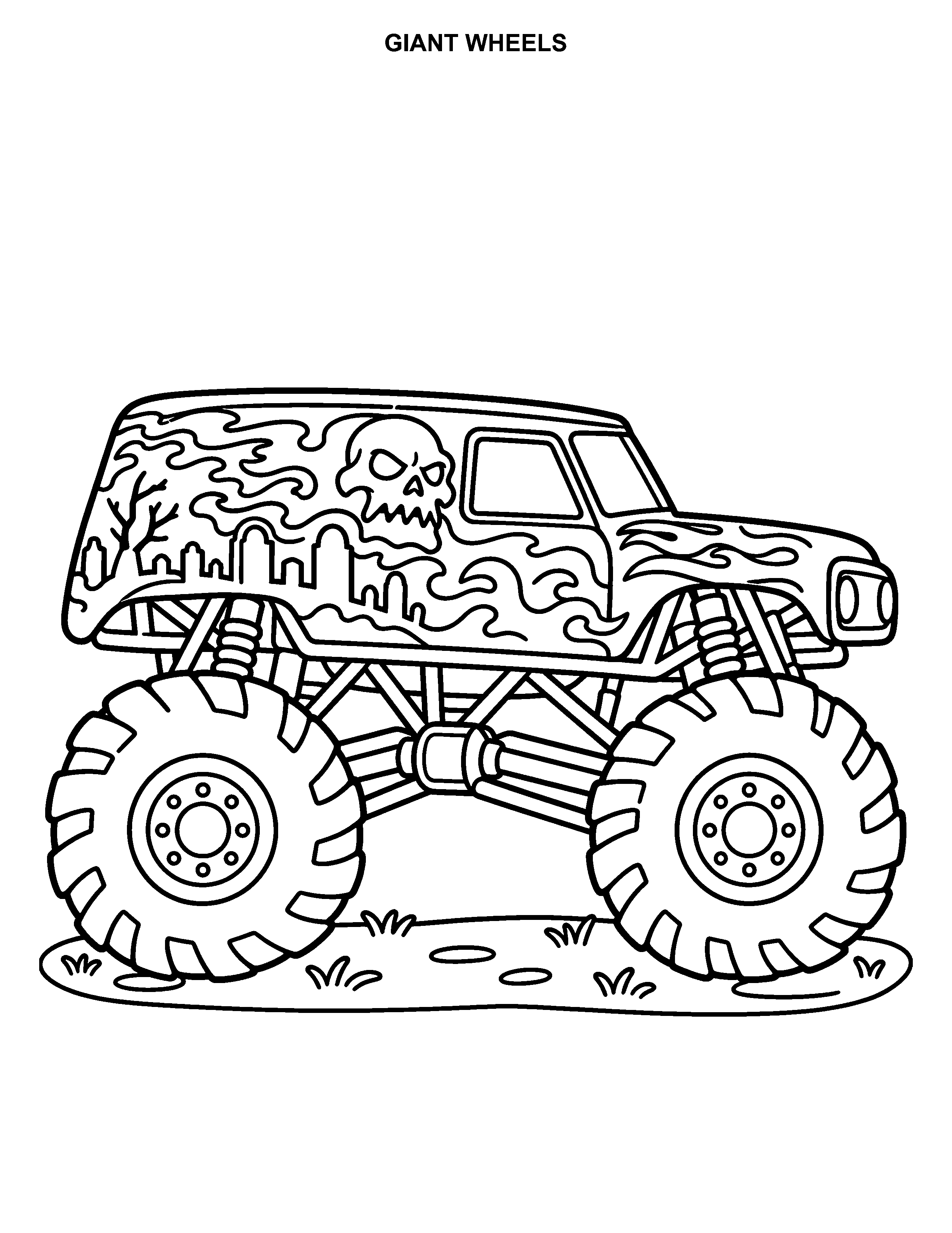 Giant Wheels printable black-and-white coloring page