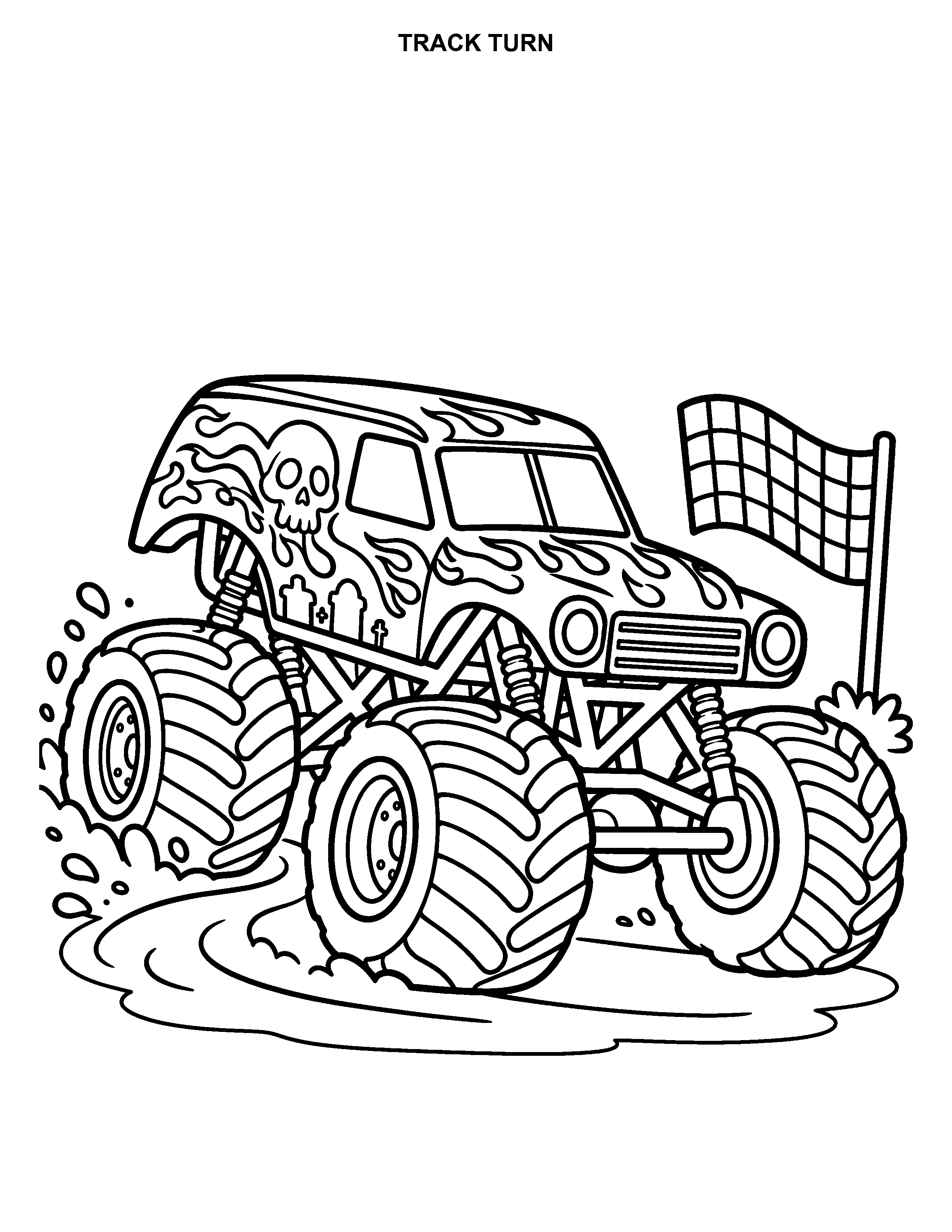 Track Turn printable black-and-white coloring page