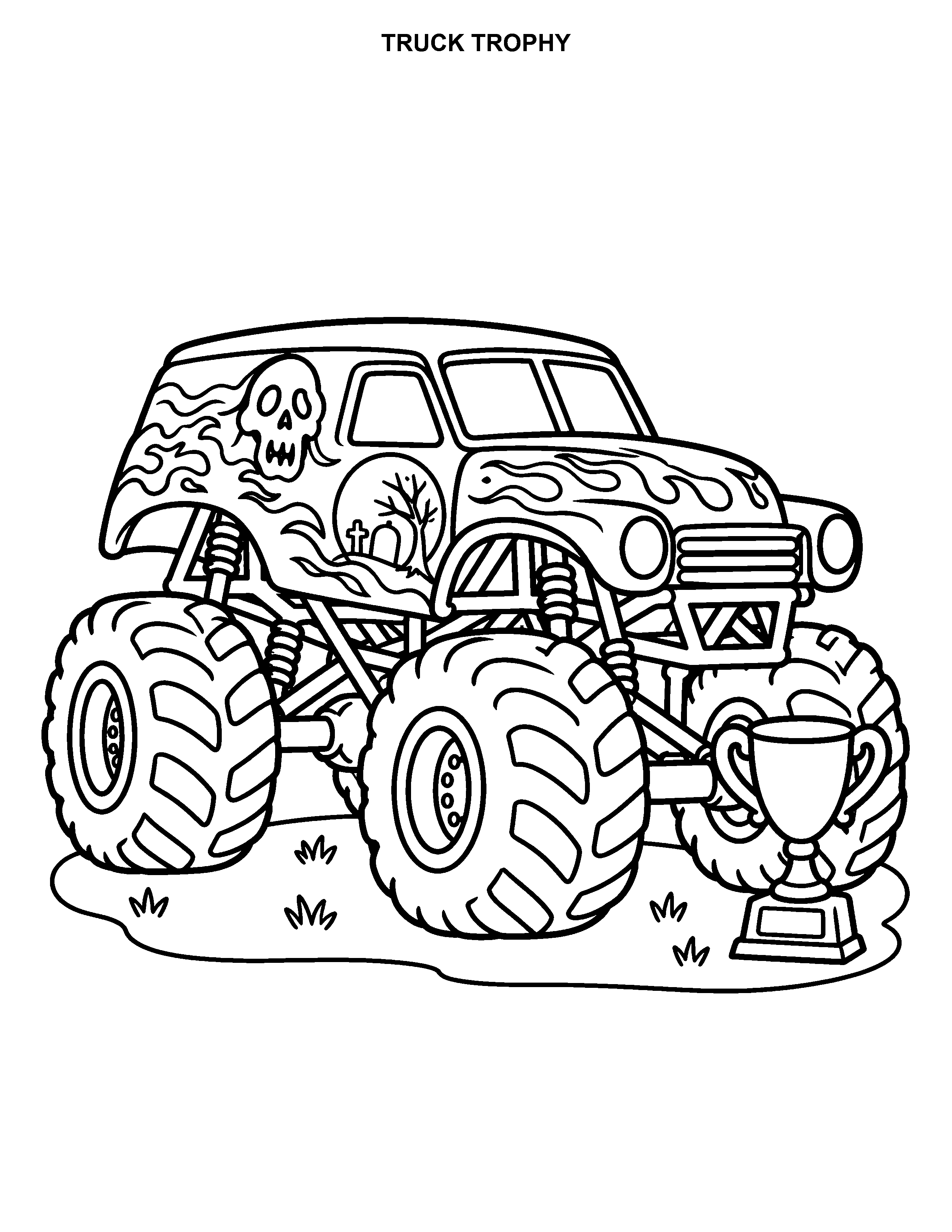Truck Trophy printable black-and-white coloring page