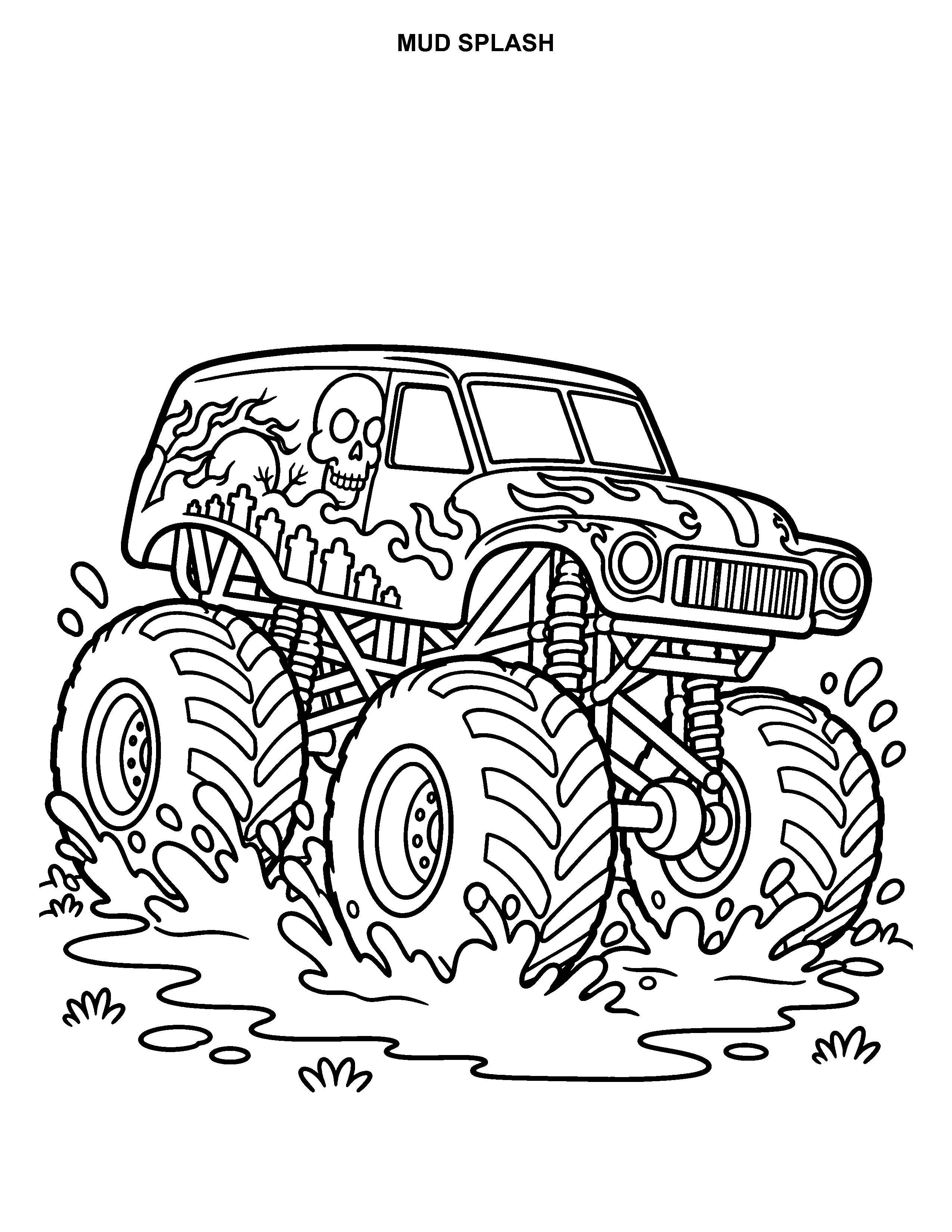 Mud Splash printable black-and-white coloring page