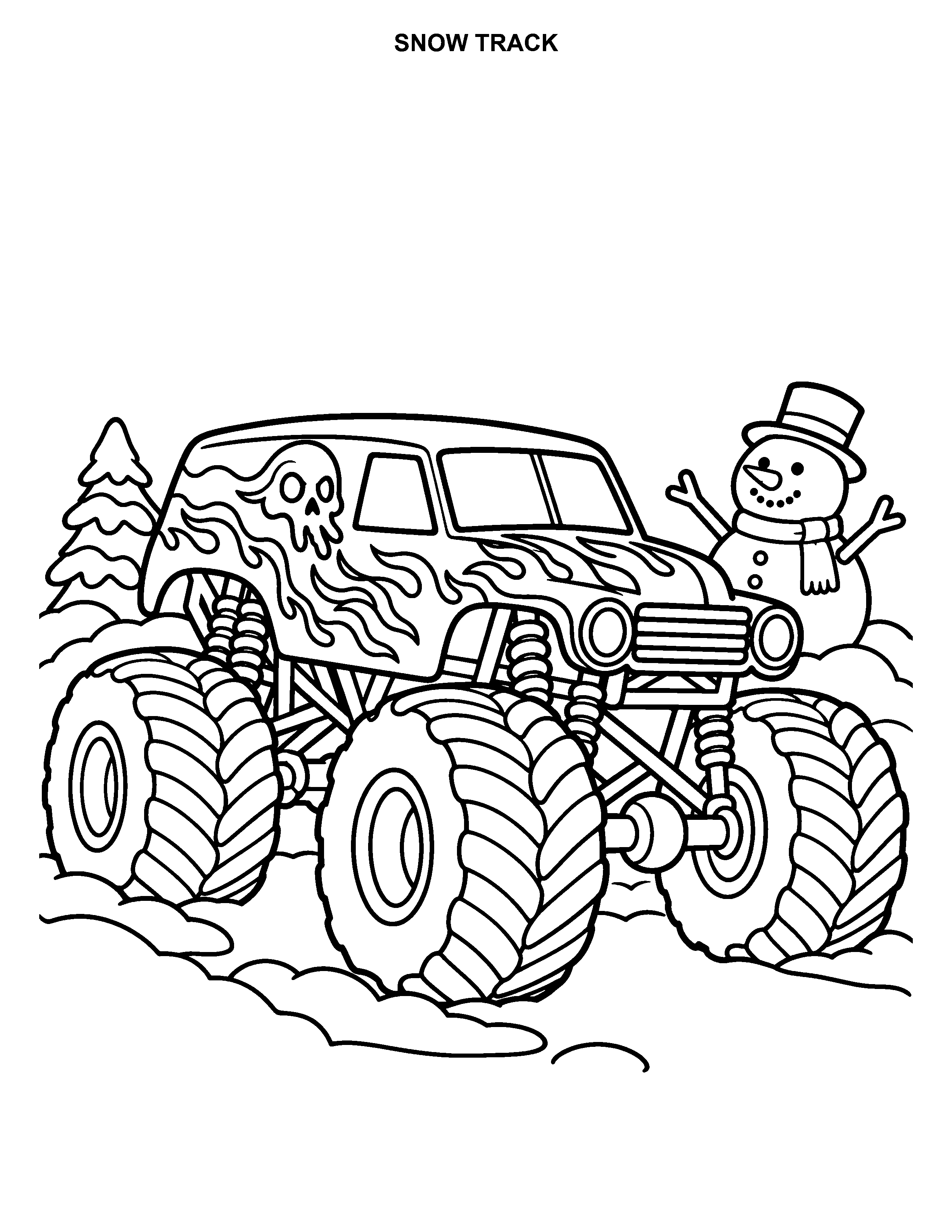 Snow Track printable black-and-white coloring page
