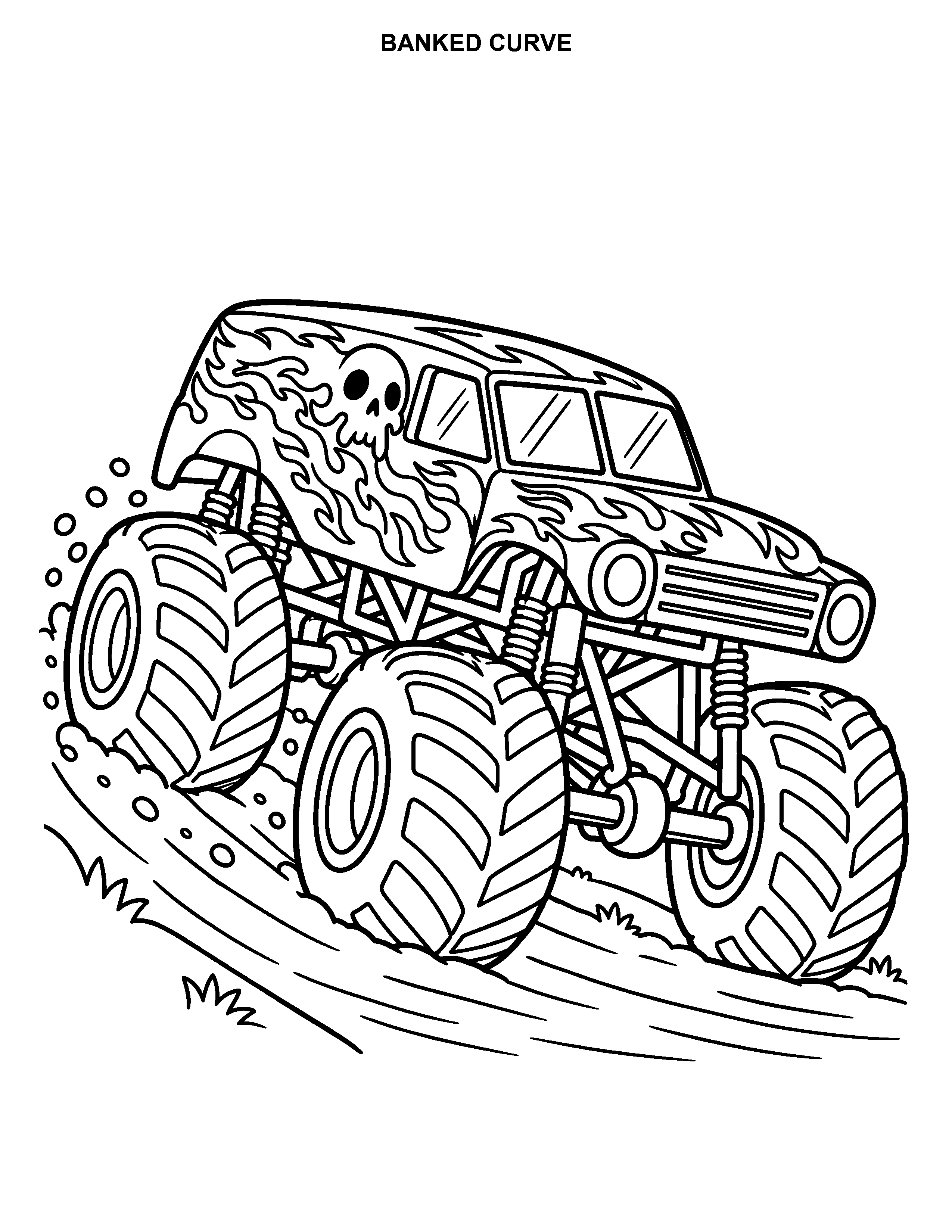 Banked Curve printable black-and-white coloring page