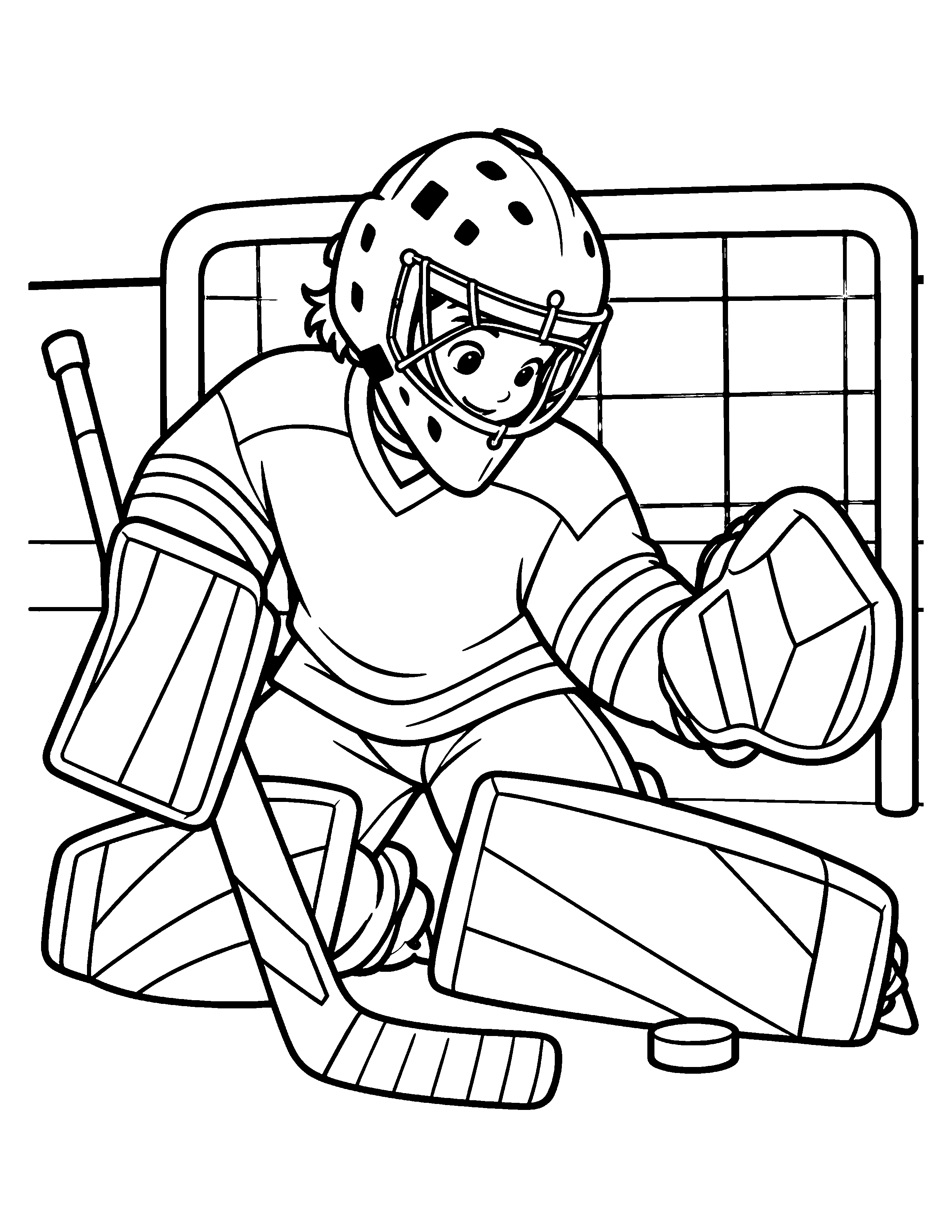 Looking for the Puck black-and-white hockey goalie coloring page