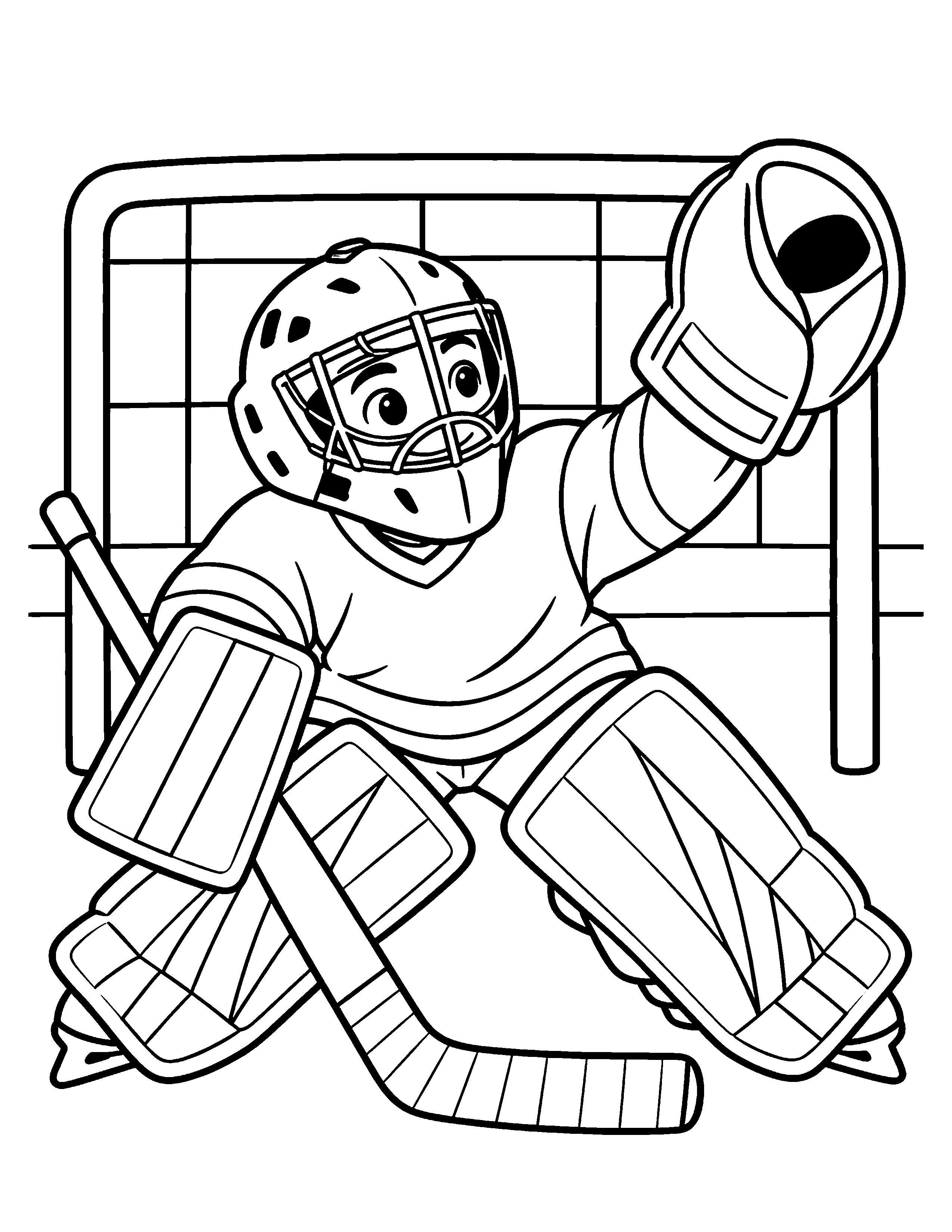 Glove Save black-and-white hockey goalie coloring page