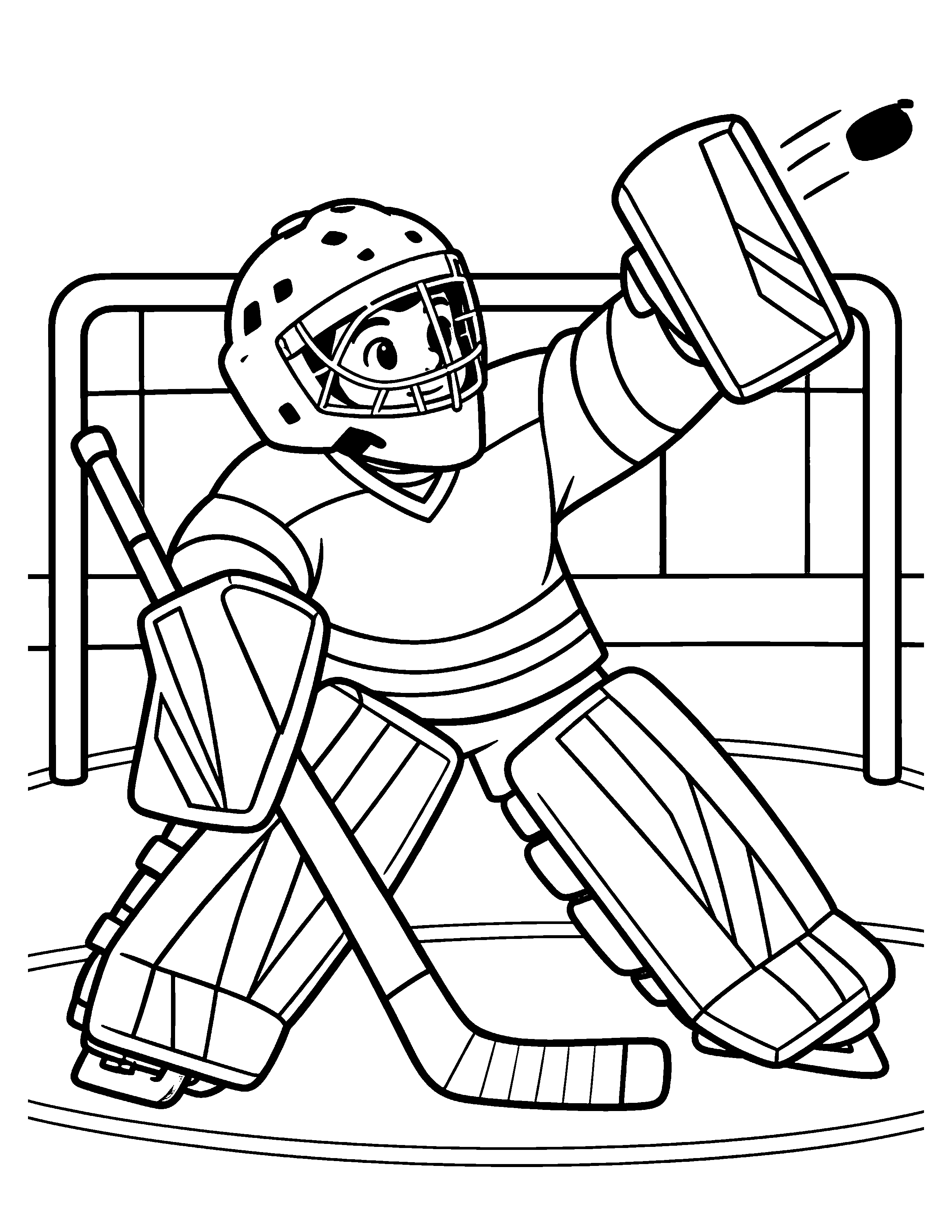 High Blocker Save black-and-white hockey goalie coloring page