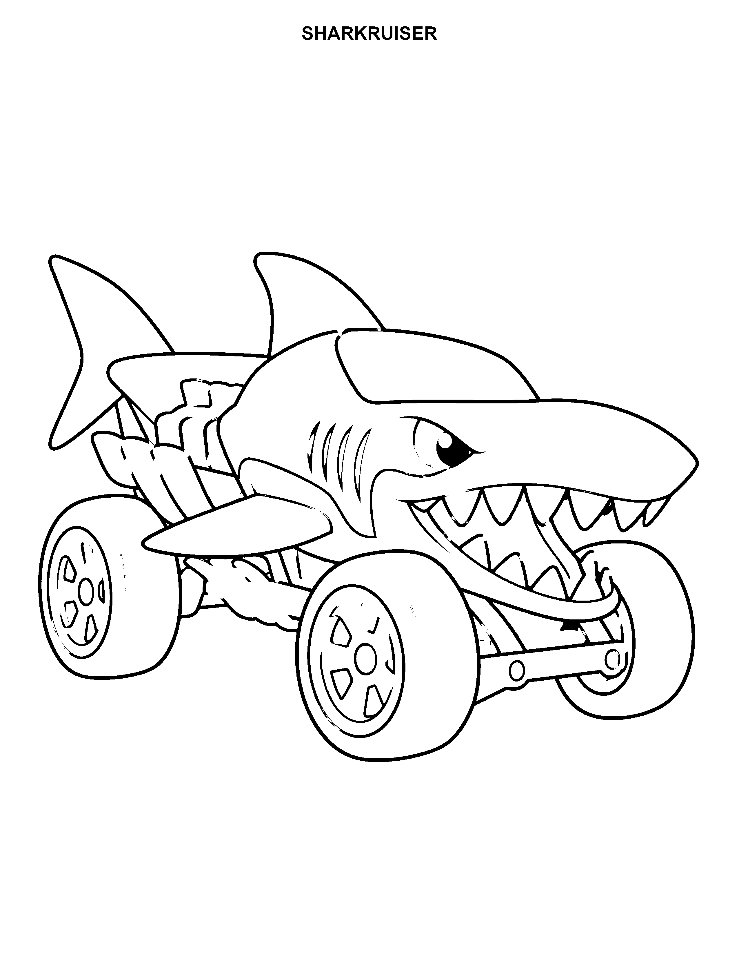Sharkruiser printable black-and-white coloring page