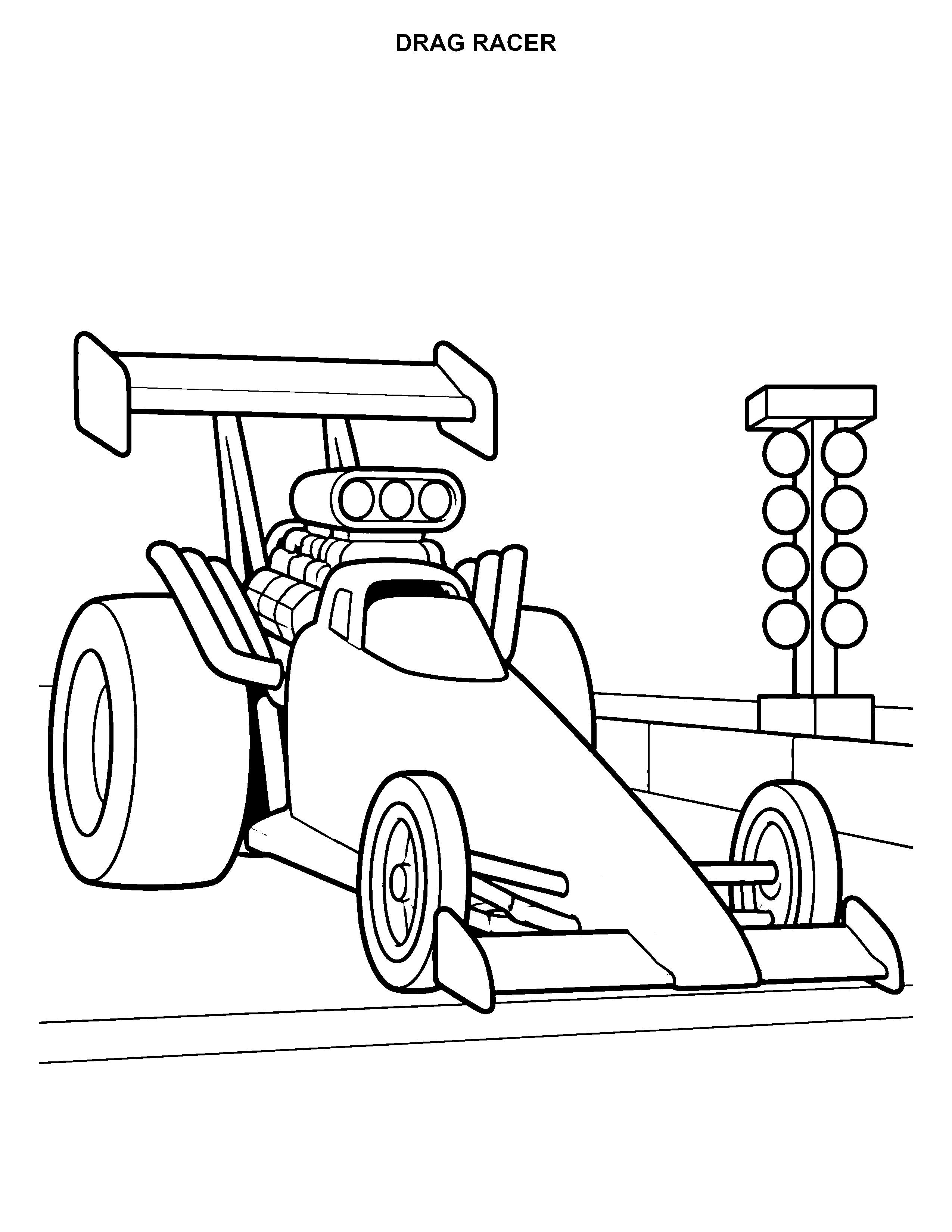 Drag Racer printable black-and-white coloring page