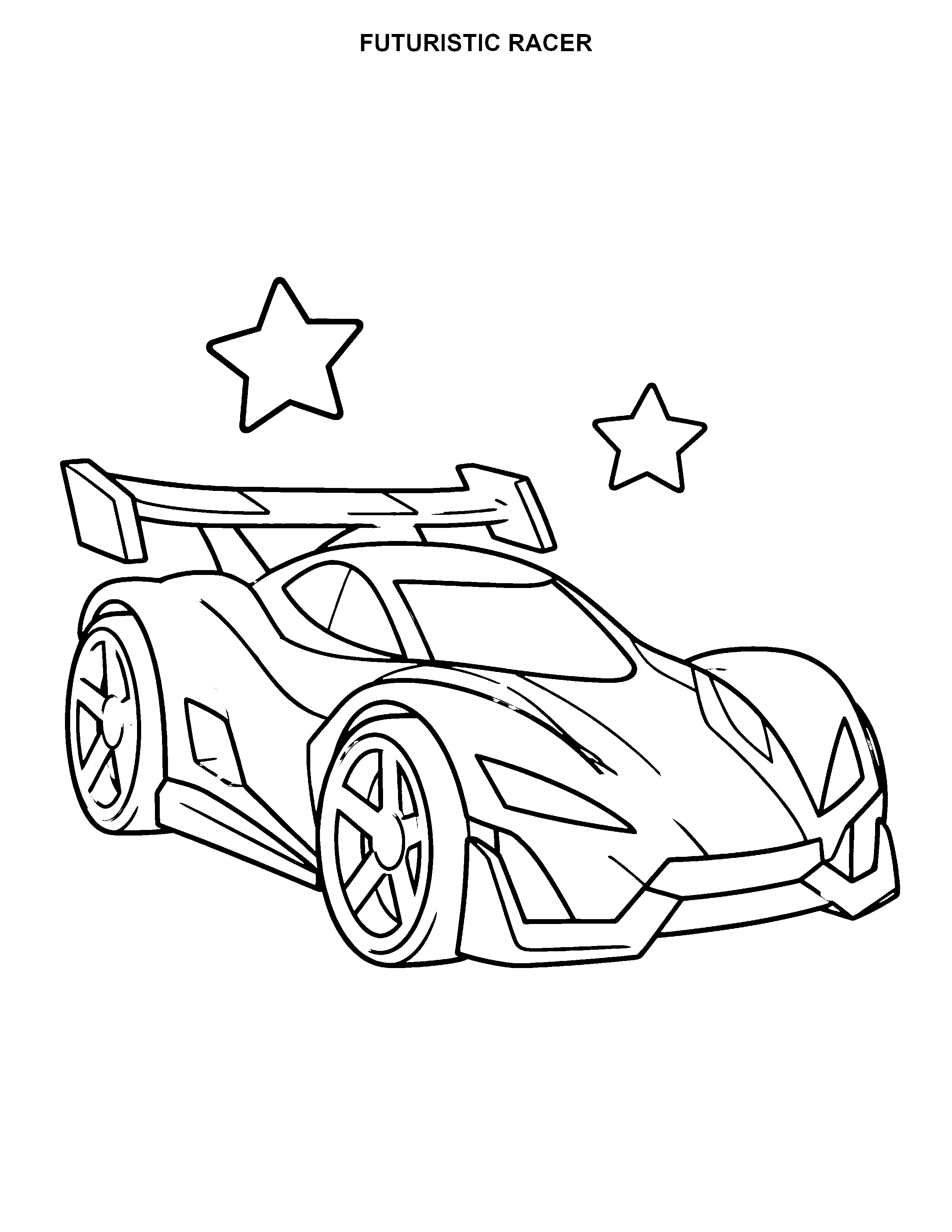 Futuristic Racer printable black-and-white coloring page