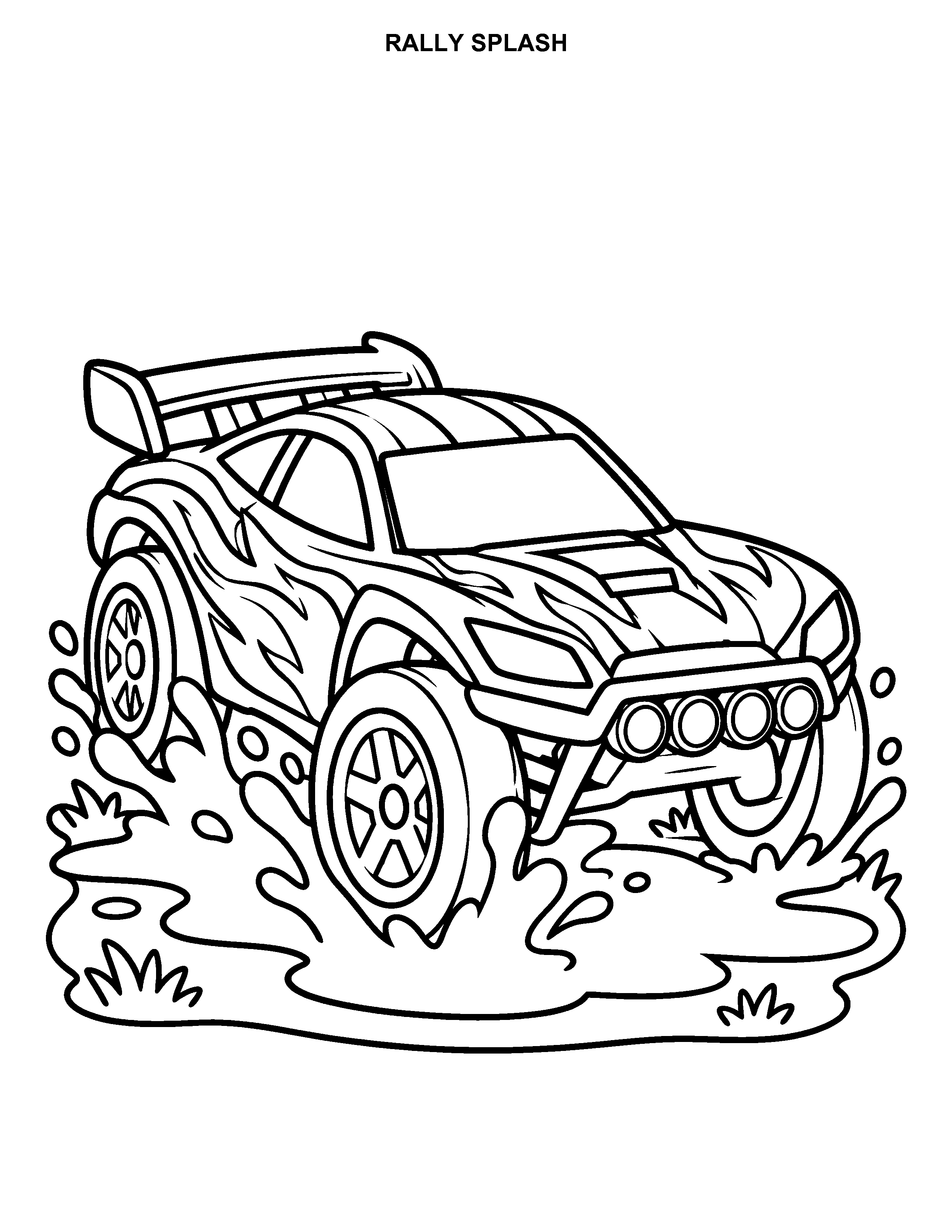 Rally Splash printable black-and-white coloring page