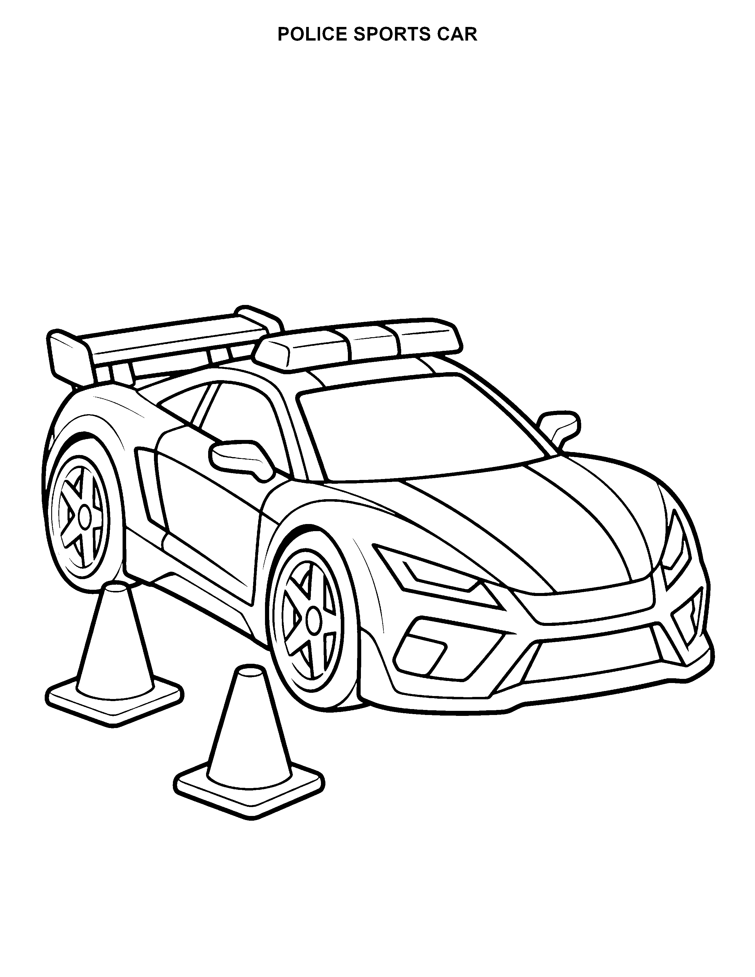 Police Sports Car printable black-and-white coloring page