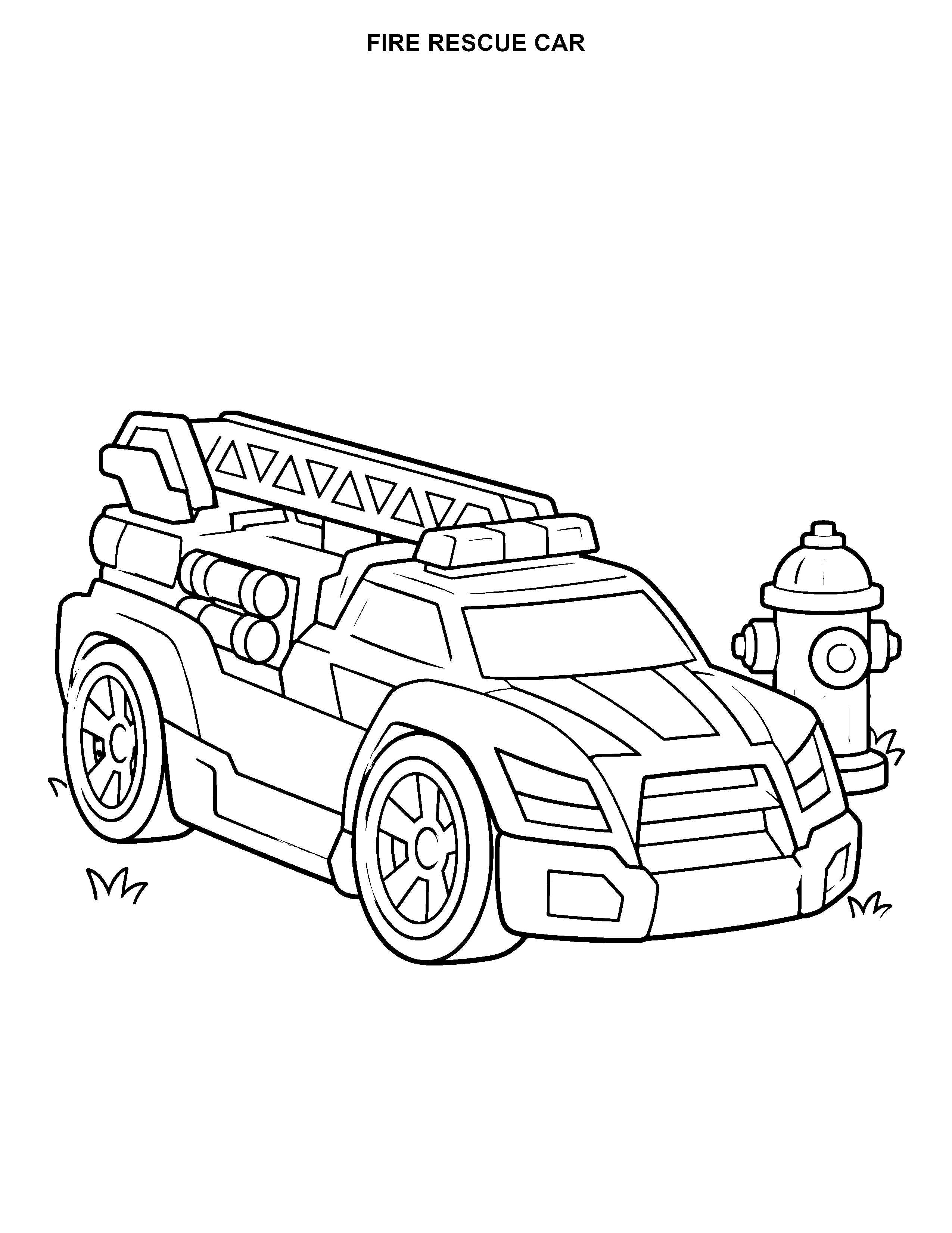 Fire Rescue Car printable black-and-white coloring page