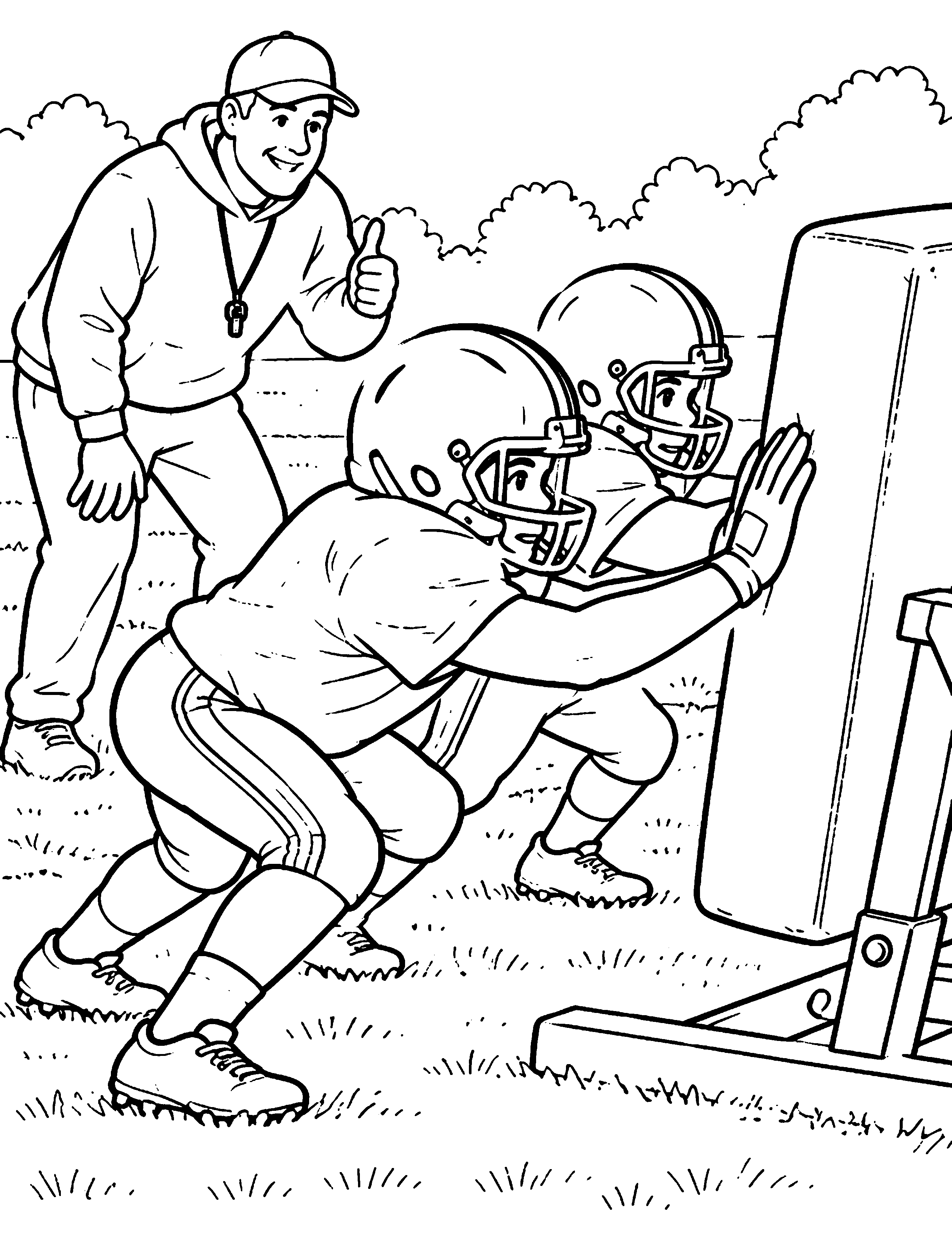 Blocking Practice black-and-white American football coloring page