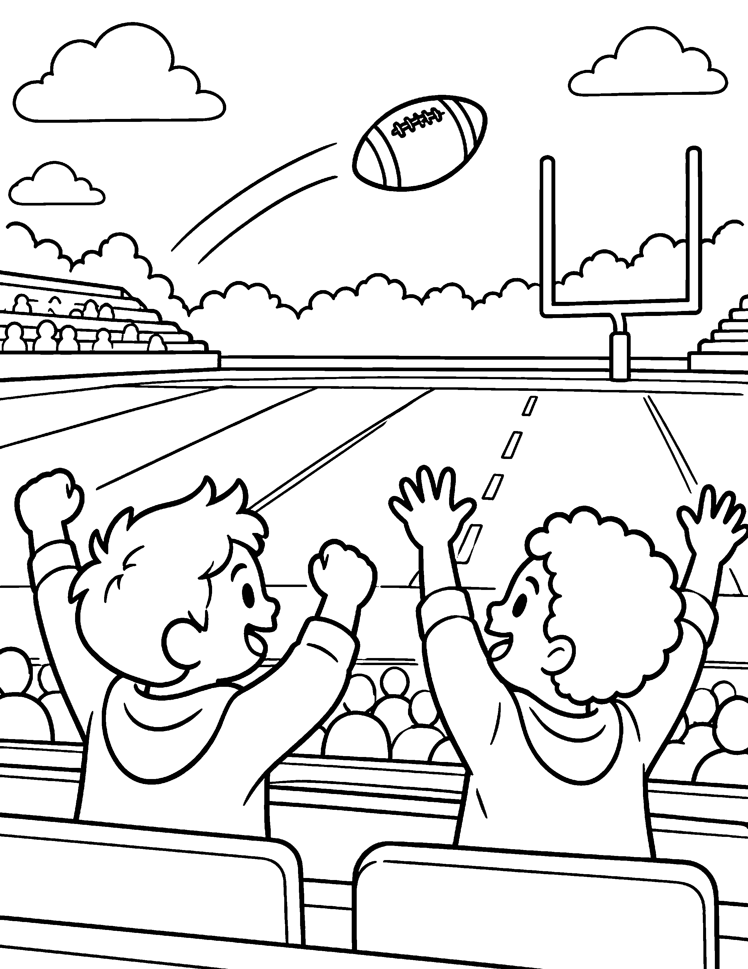 Cheering Fans black-and-white American football coloring page