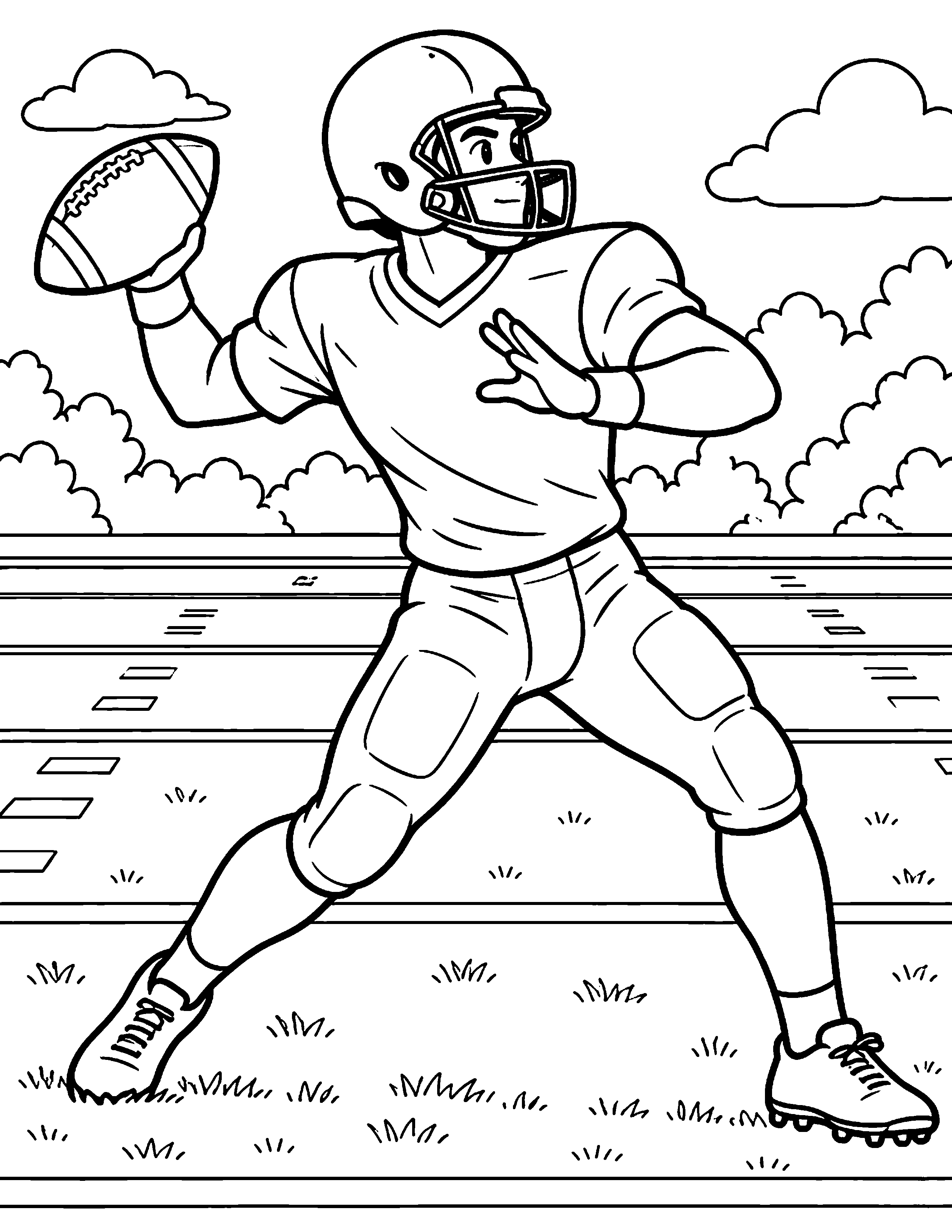 Quarterback Pass black-and-white American football coloring page