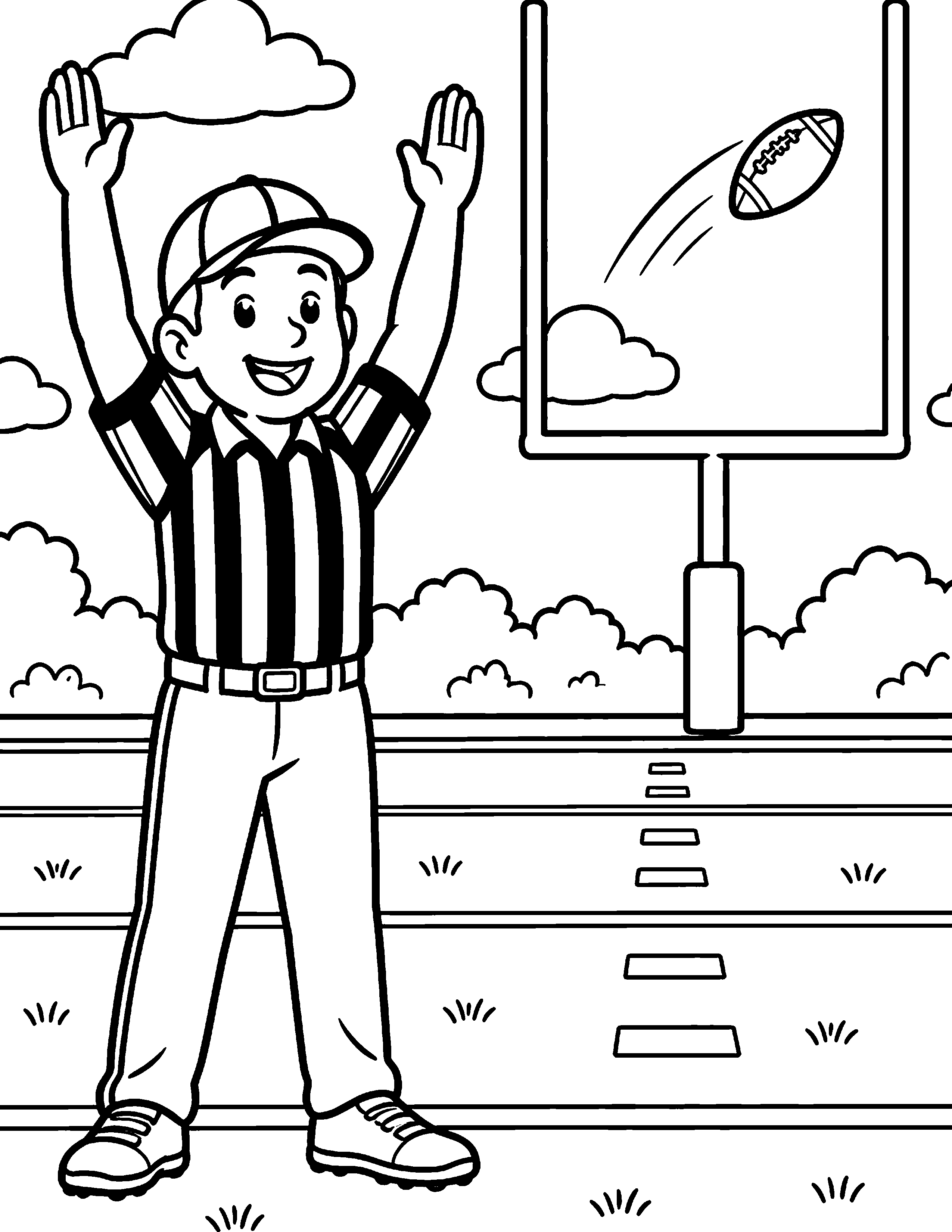 Referee Field Goal Signal black-and-white American football coloring page