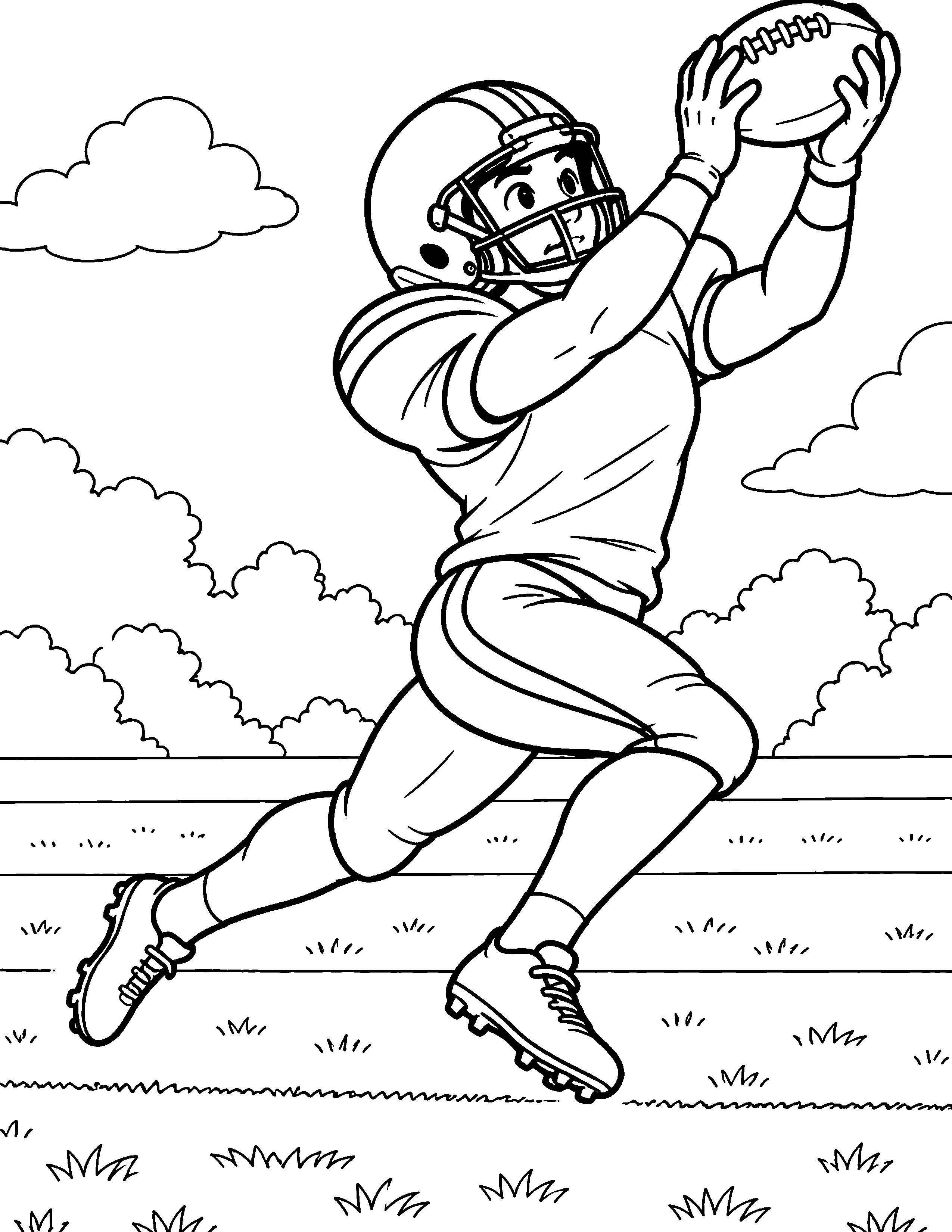 Sideline Catch black-and-white American football coloring page