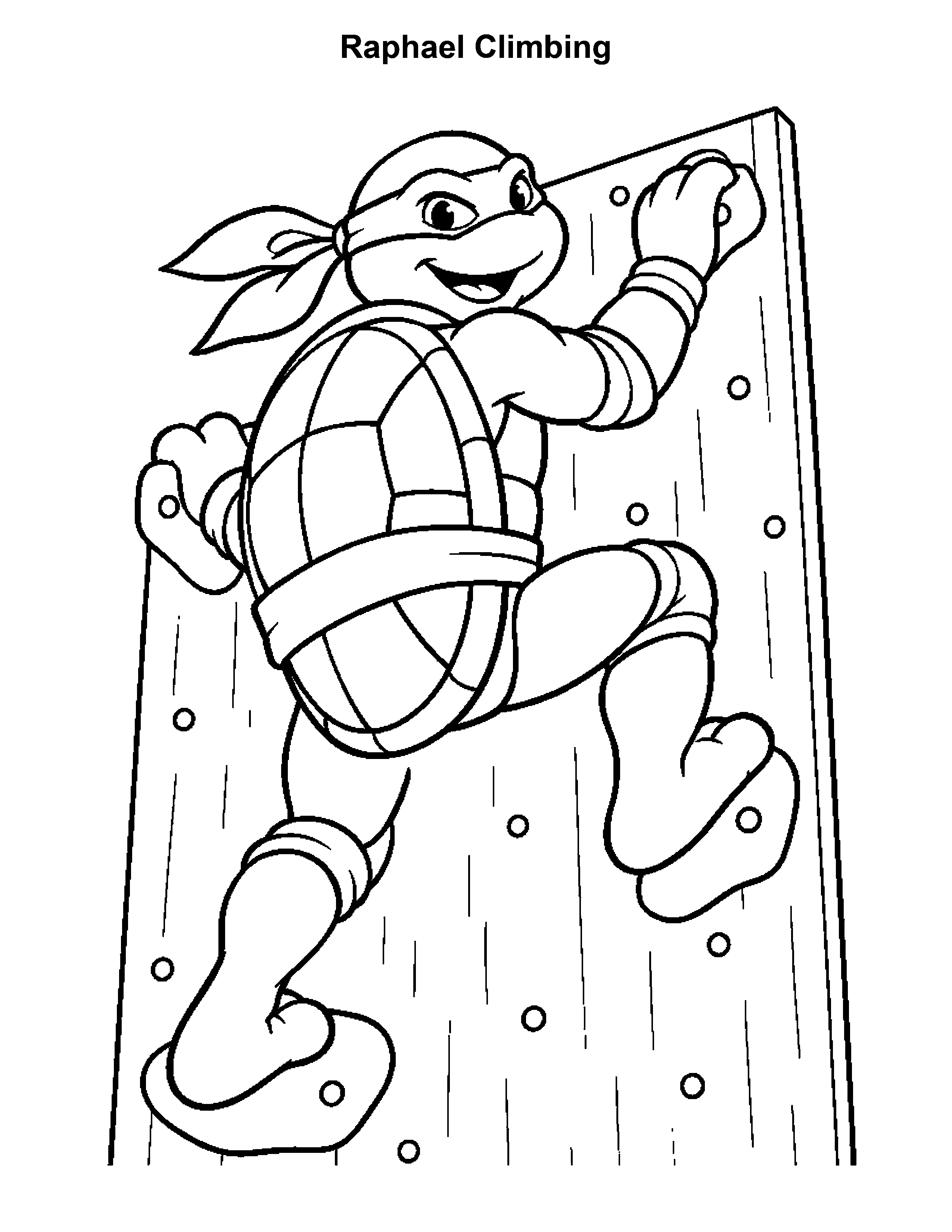 Free printable ninja turtle coloring page: Raphael Climbing, black and white