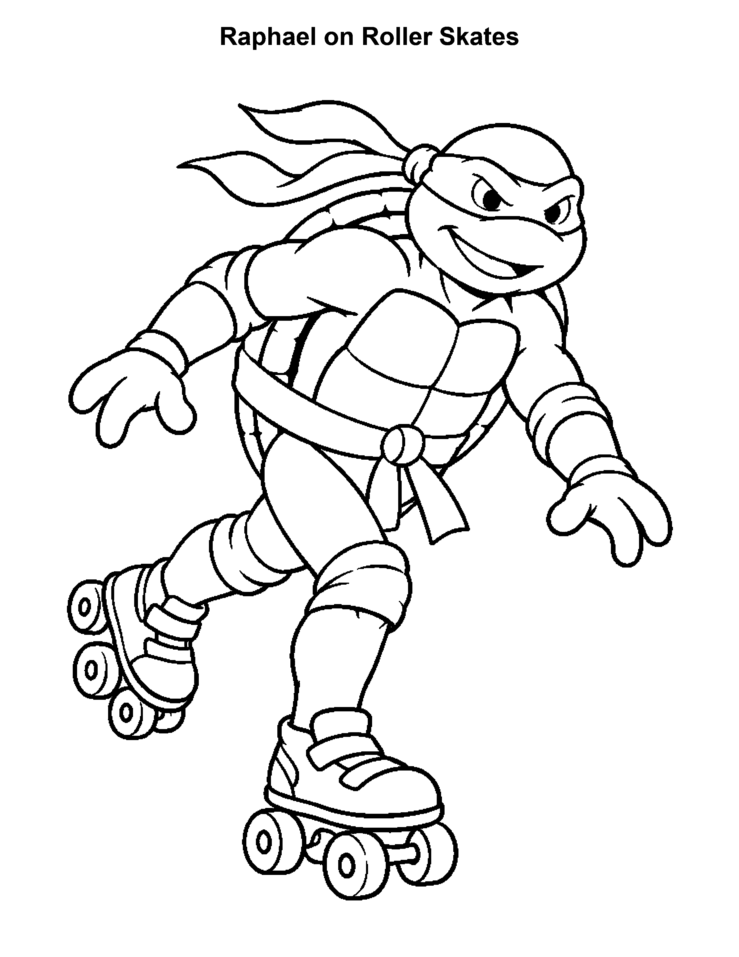 Free printable ninja turtle coloring page: Raphael on Roller Skates, black and white