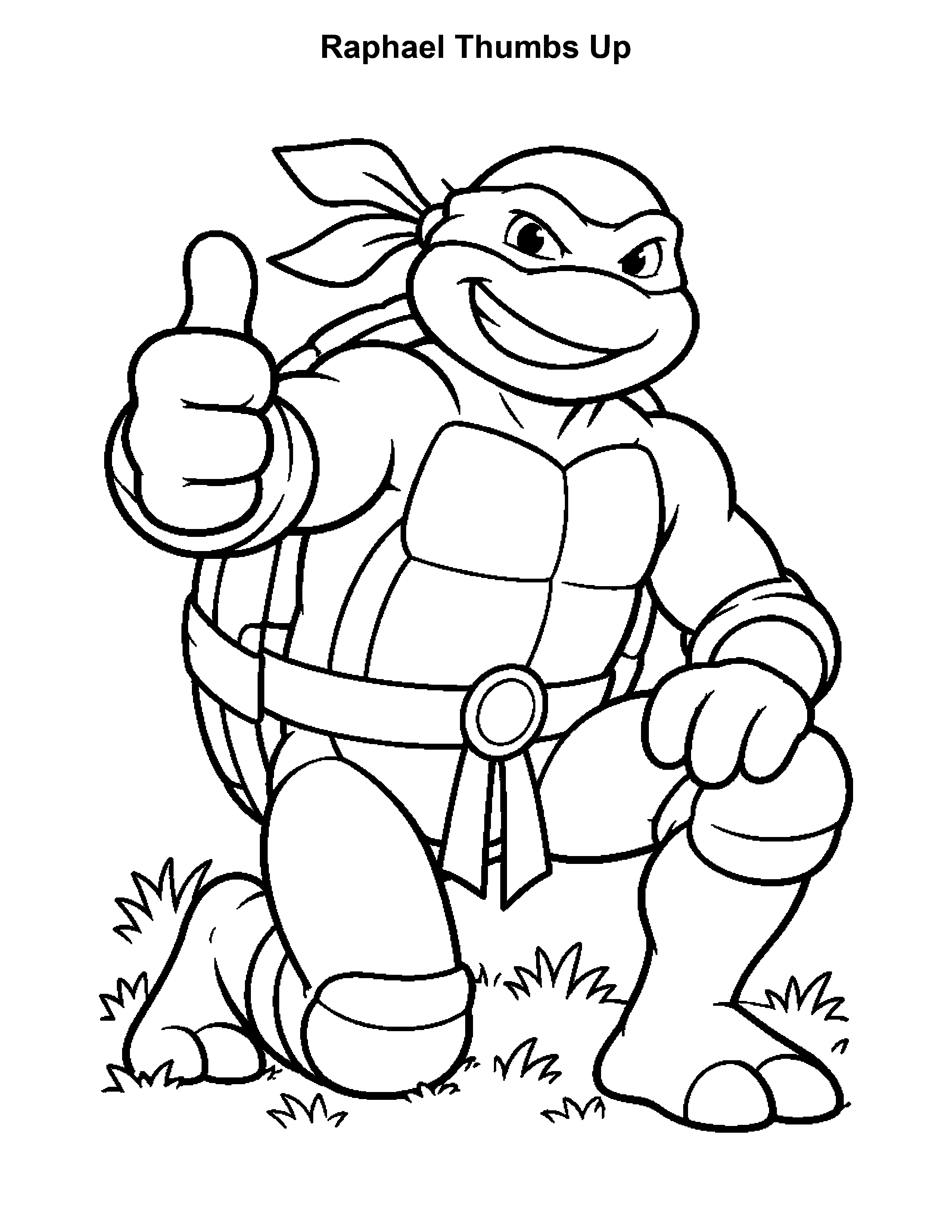Free printable ninja turtle coloring page: Raphael Thumbs Up, black and white