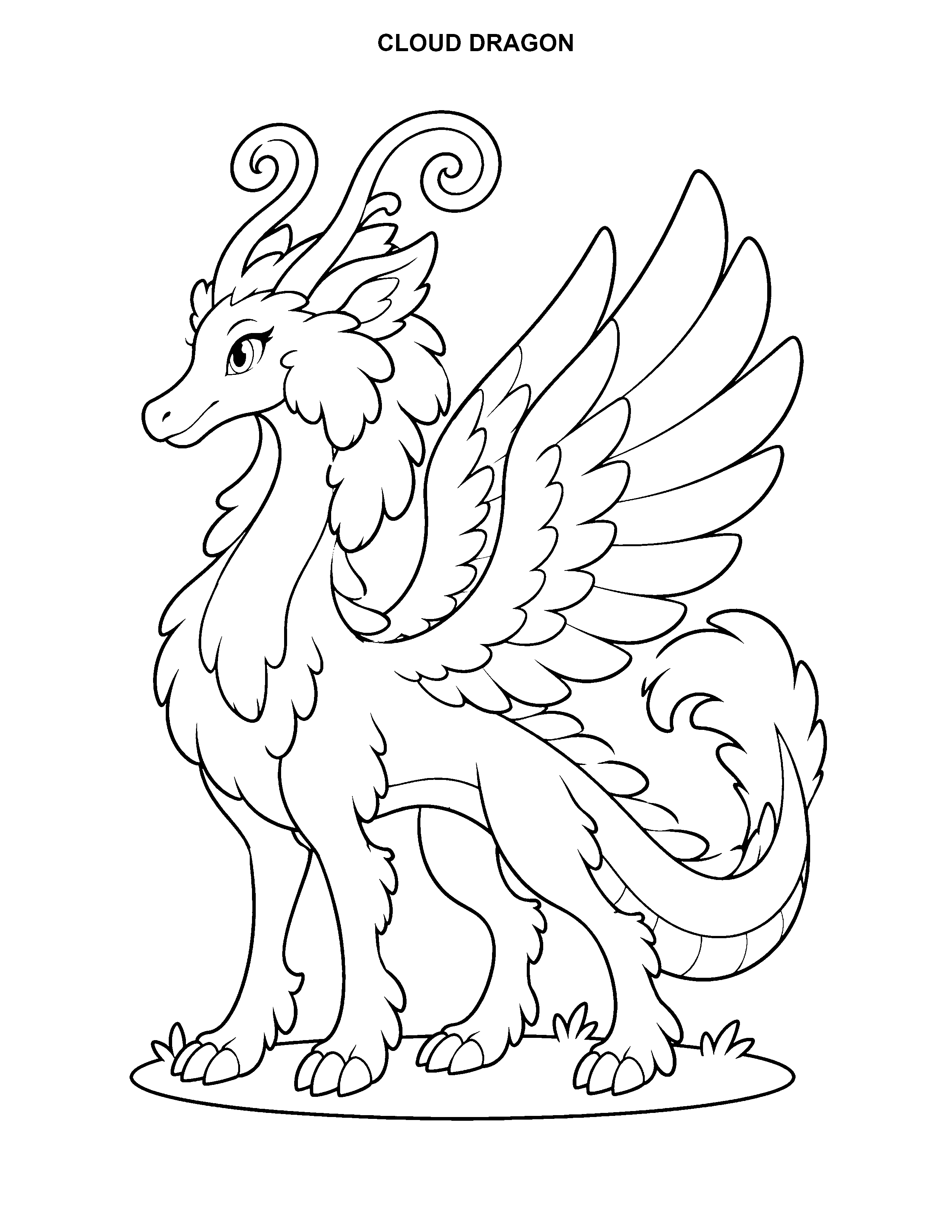 Cloud Dragon printable black-and-white coloring page