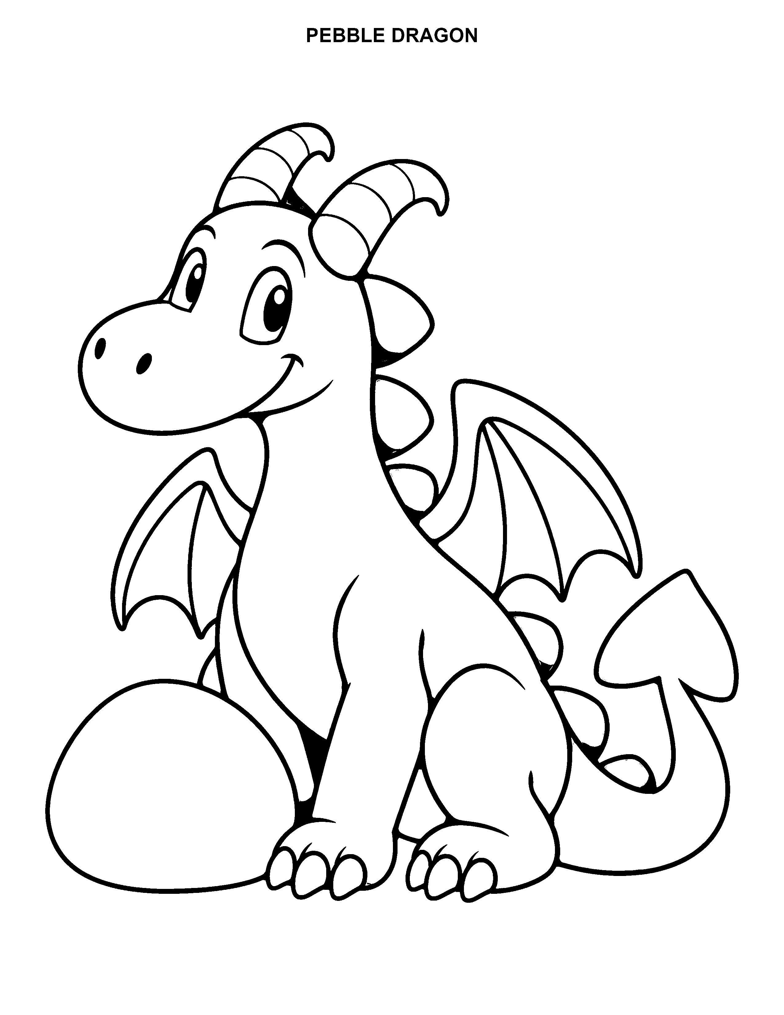 Pebble Dragon printable black-and-white coloring page
